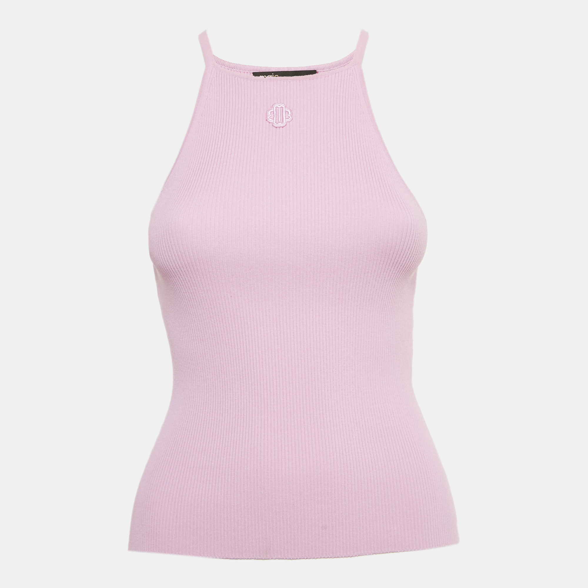 MAJE Pre-owned Parma Violet Logo Embroidered Rib Knit Tank Top S In Purple