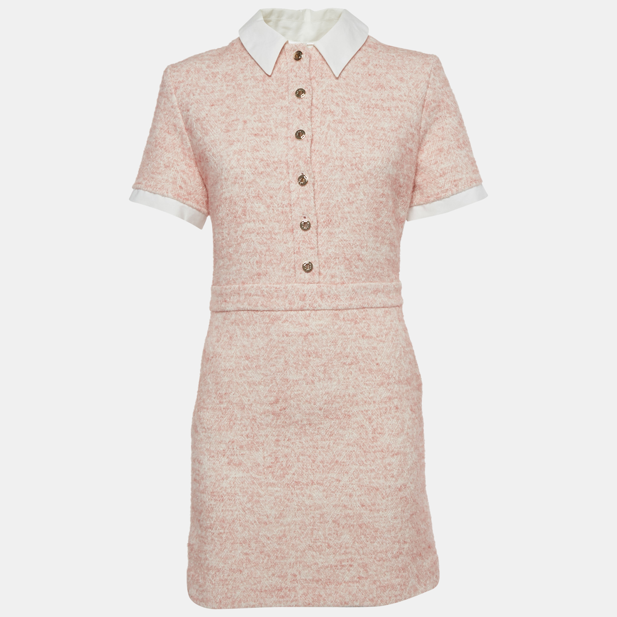 Pre-owned Maje Pink Collared Tweed Mini Dress M