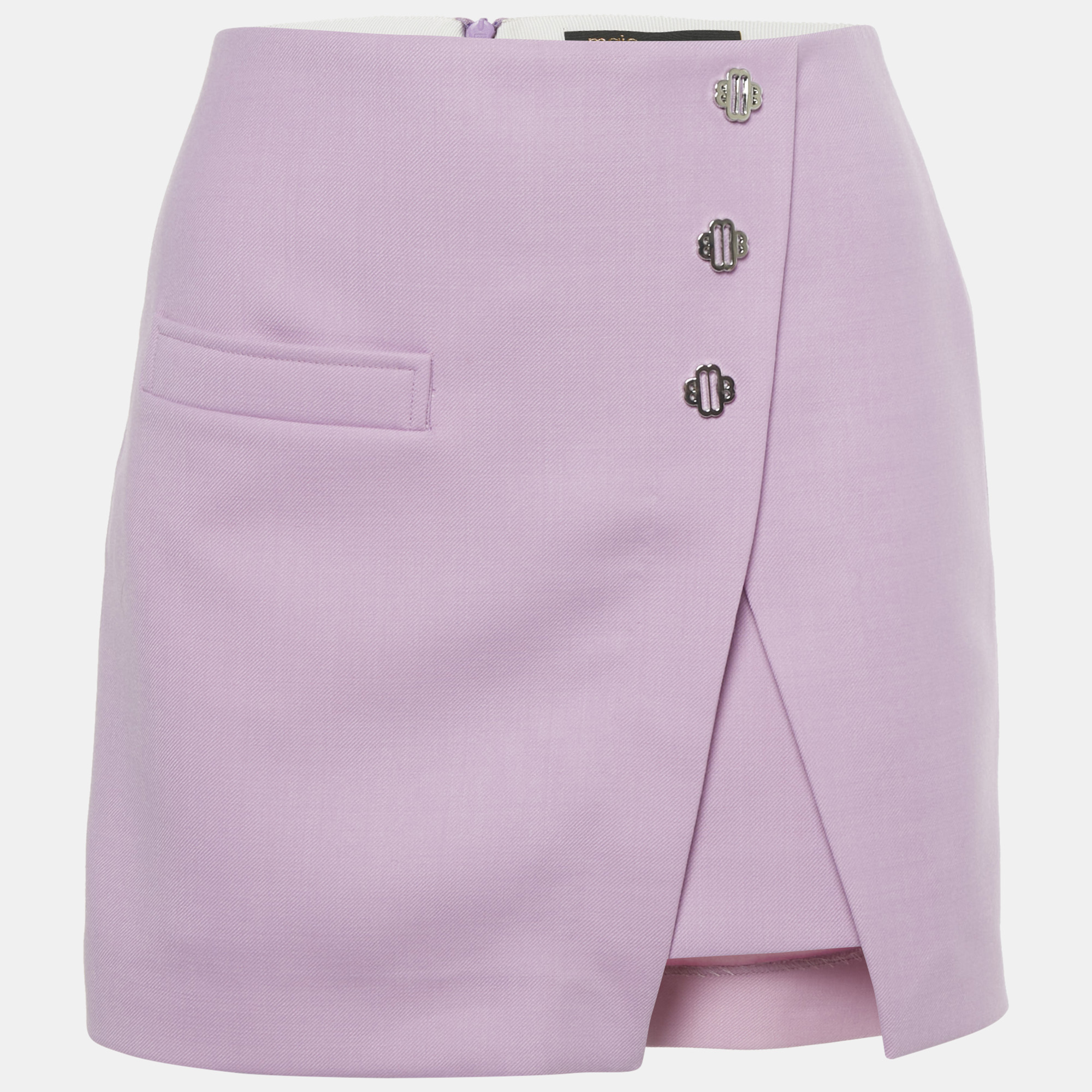 Pre-owned Maje Light Purple Gabardine Button Detail Mini Skirt Xs