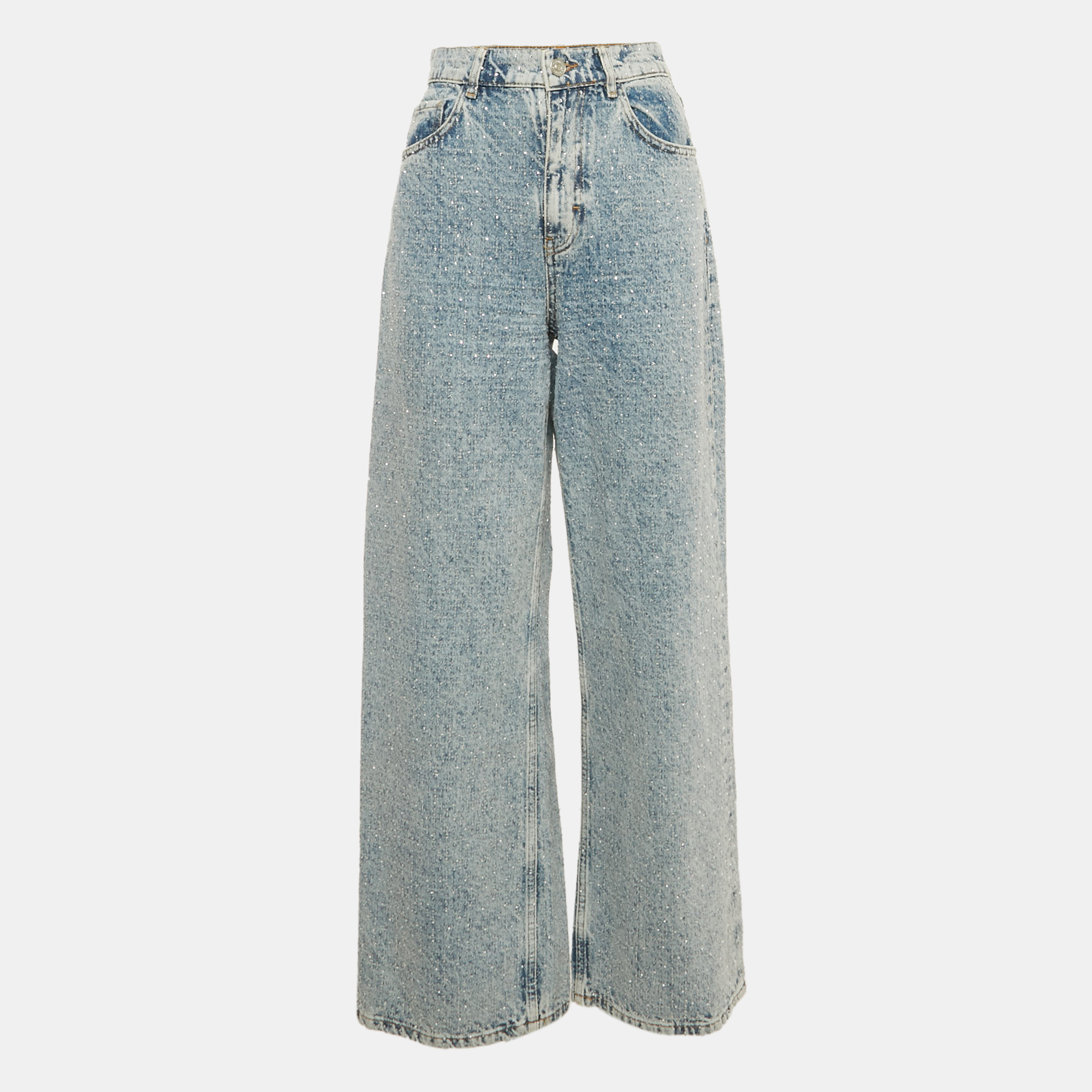 

Maje Blue Blue Rhinestone Denim Wide-Leg Jeans M/Waist29"