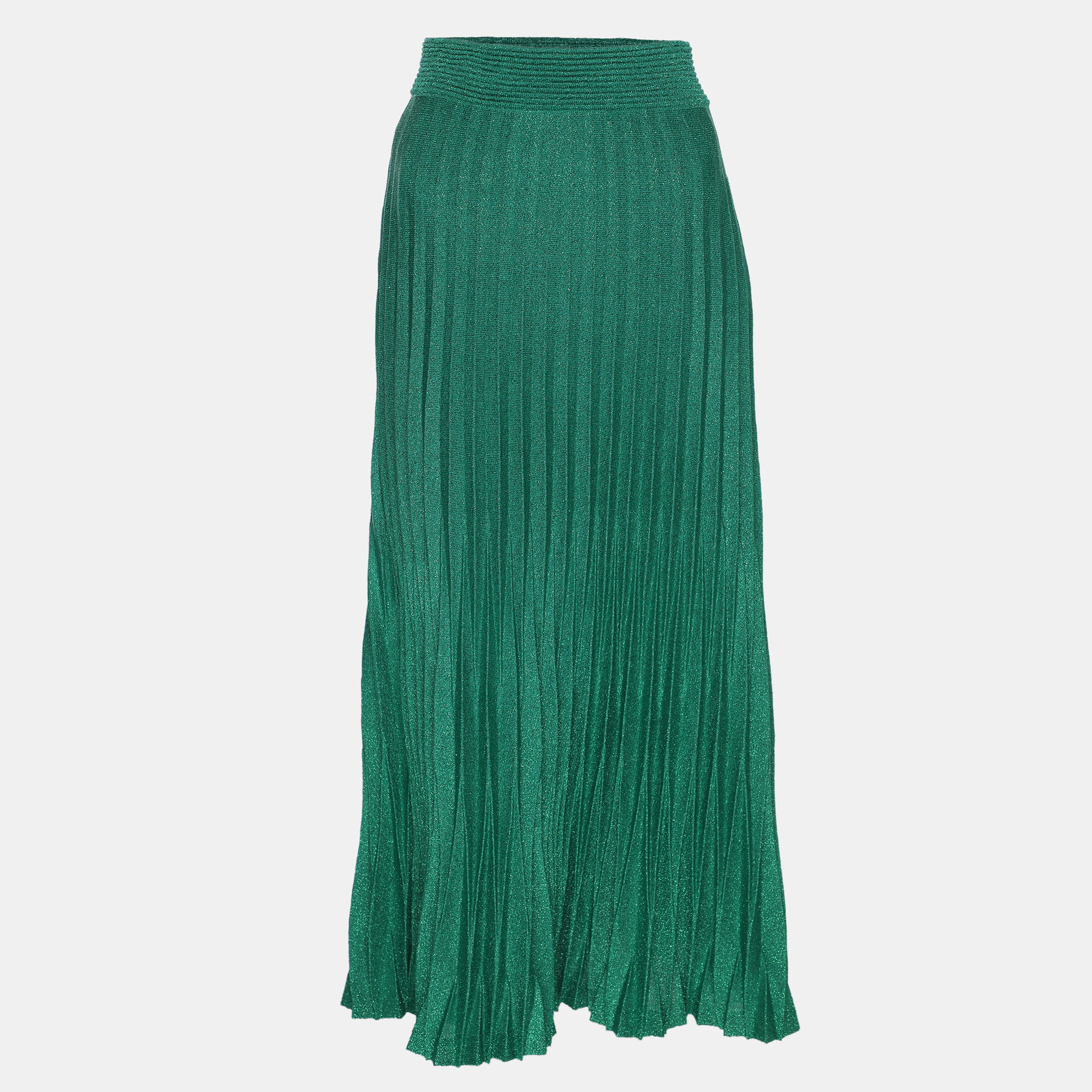 

Maje Green Lurex Knit Pleated Maxi Skirt S