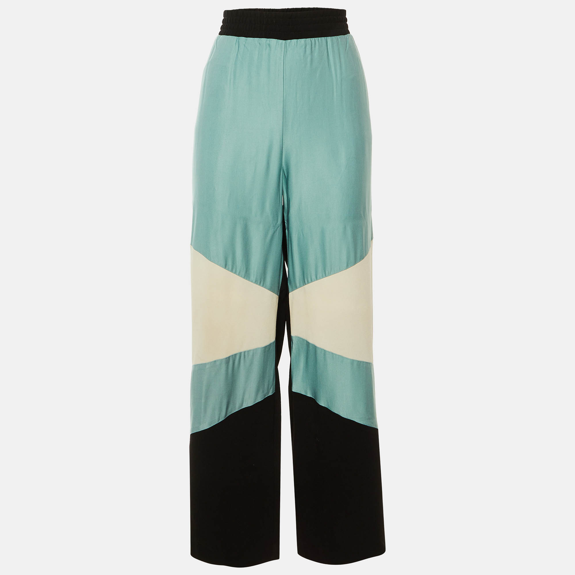 Pre-owned Maje Black Colorblock Crepe Parme Wide Leg Trousers L