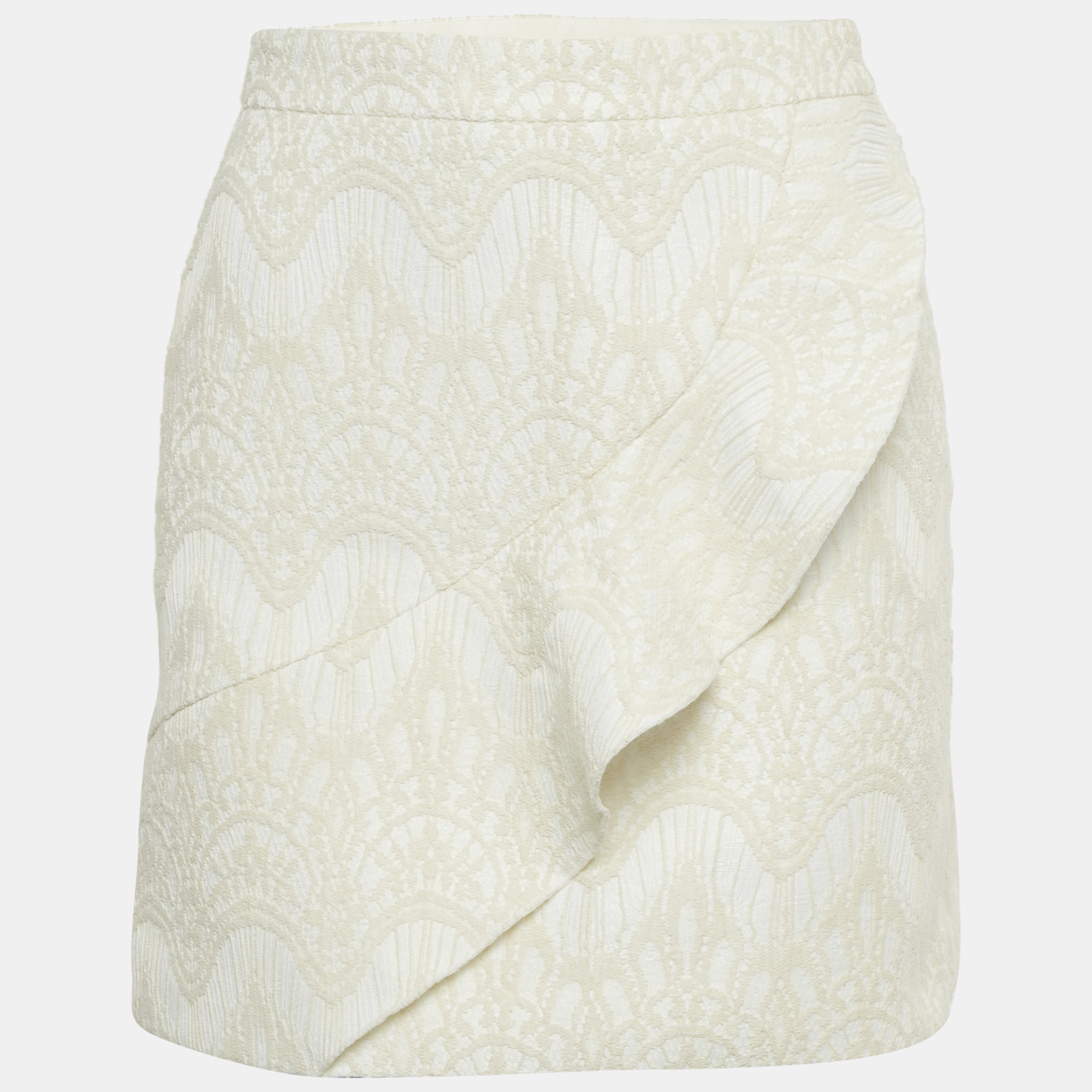 Pre-owned Maje Cream Jacquard Ruffled Mini Skirt S In White