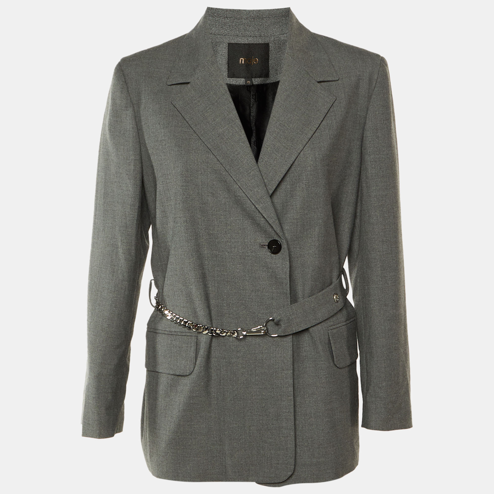 

Maje Grey Wool Blend Chain Belt Detail Blazer L