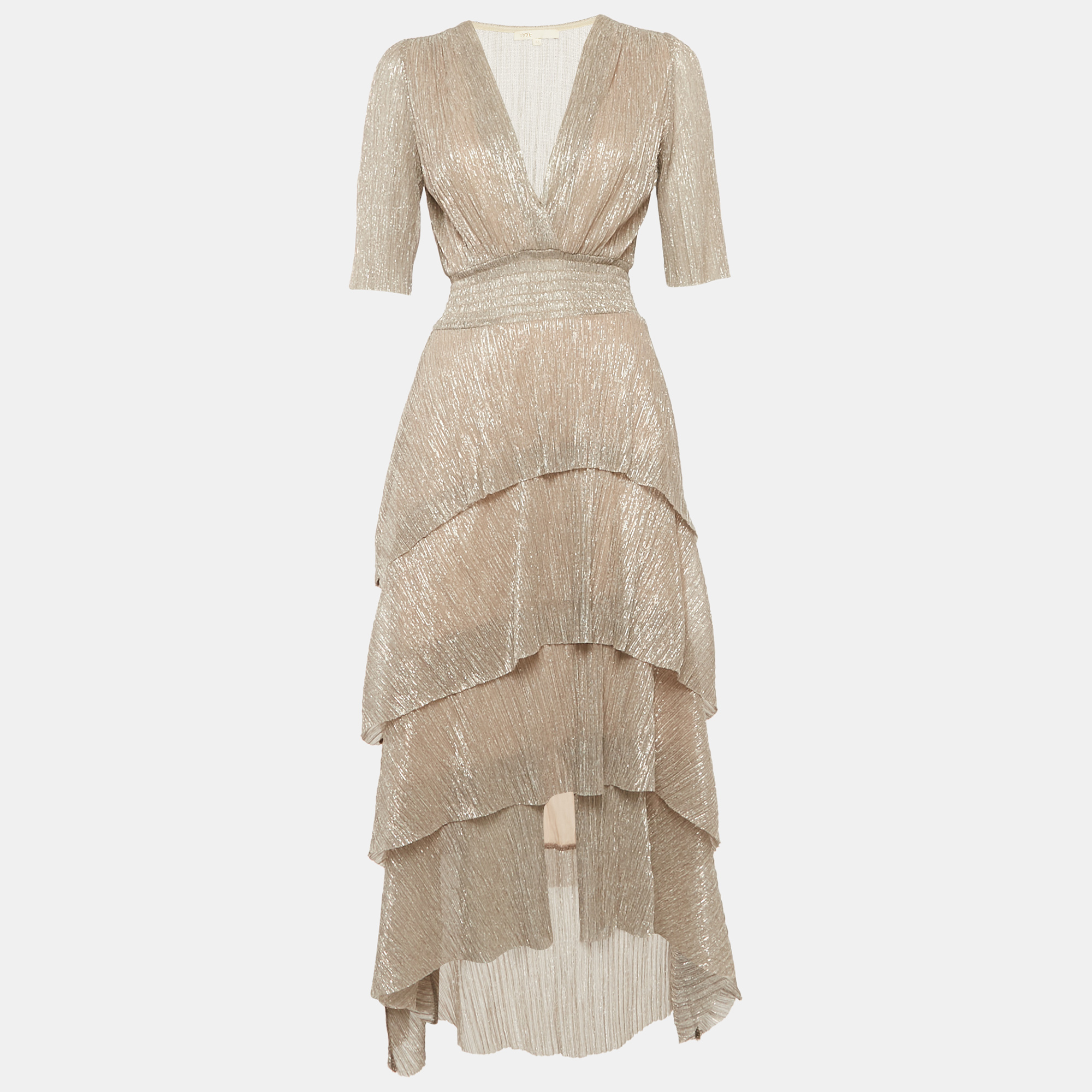 

Maje Multicolor Lamé Tiered Midi Dress S