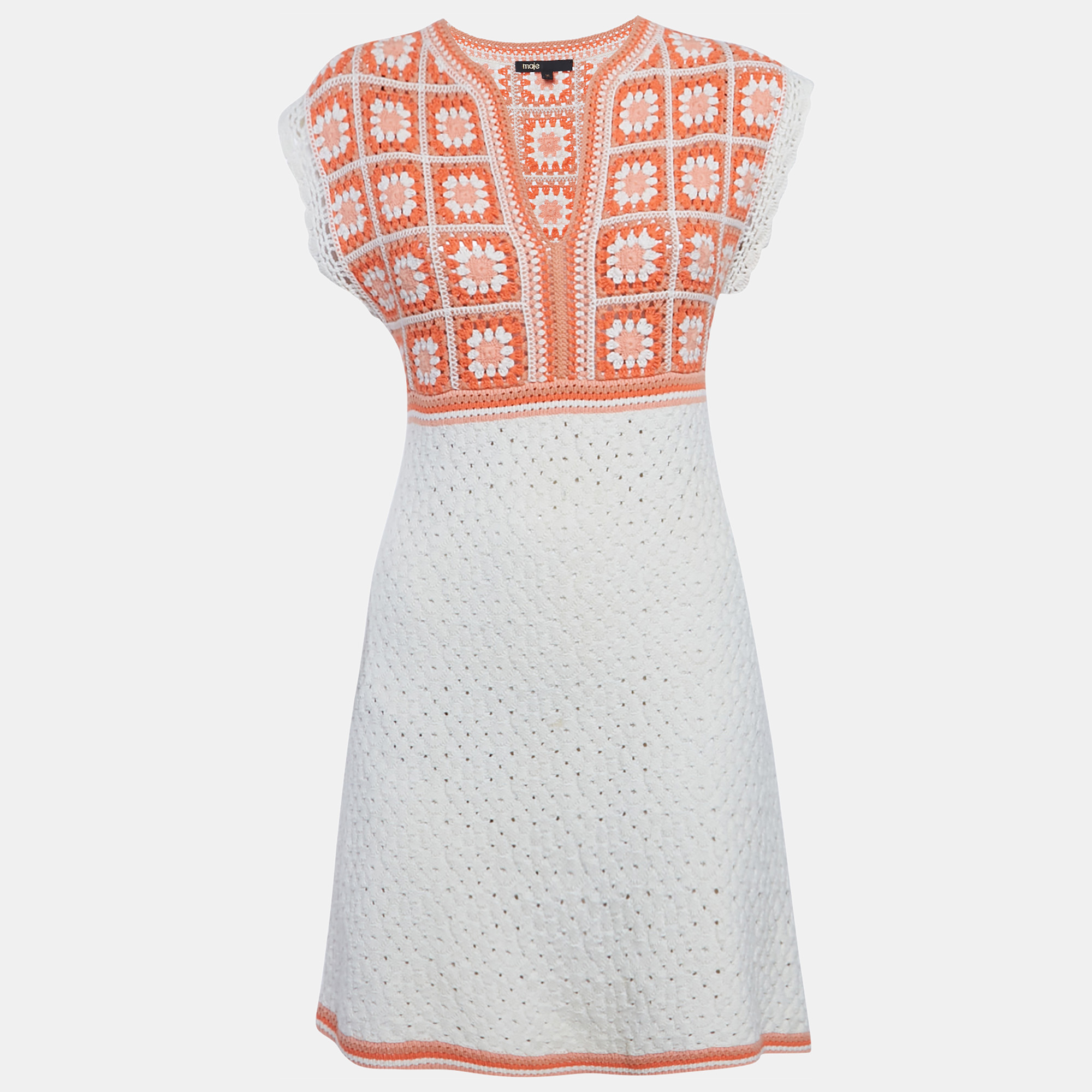 

Maje Orange/White Crochet Mini Dress S