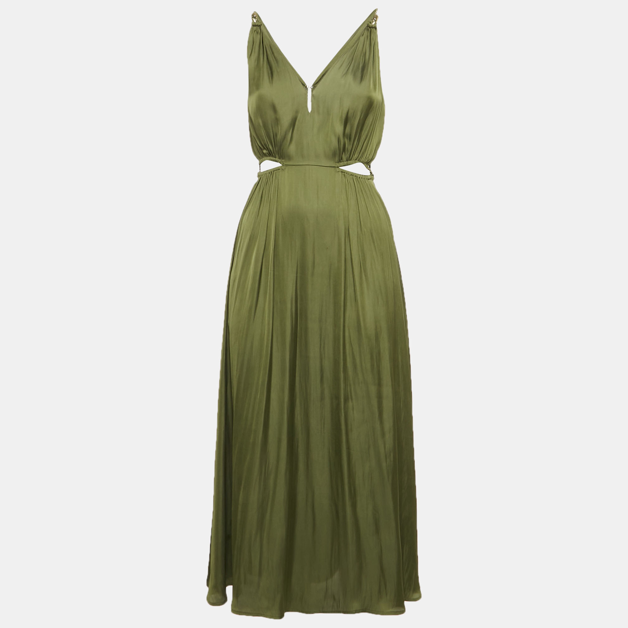 

Maje Olive Green Satin Rune Cutout Midi Dress S