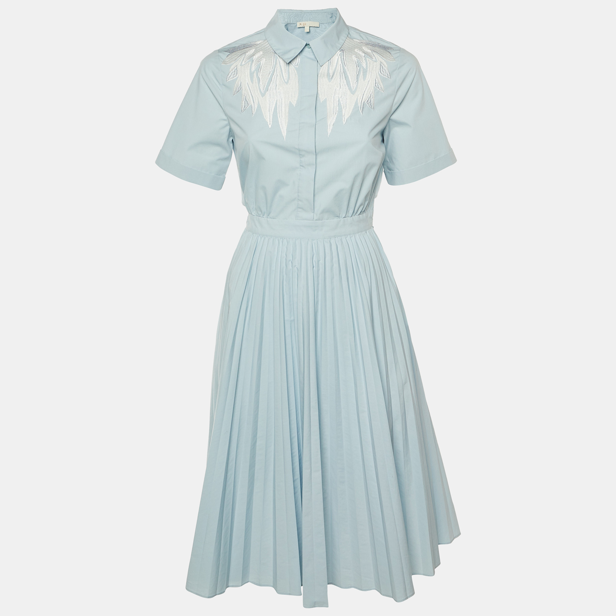 

Maje Light Blue Embroidered Detail Cotton Blend Pleated River Dress S