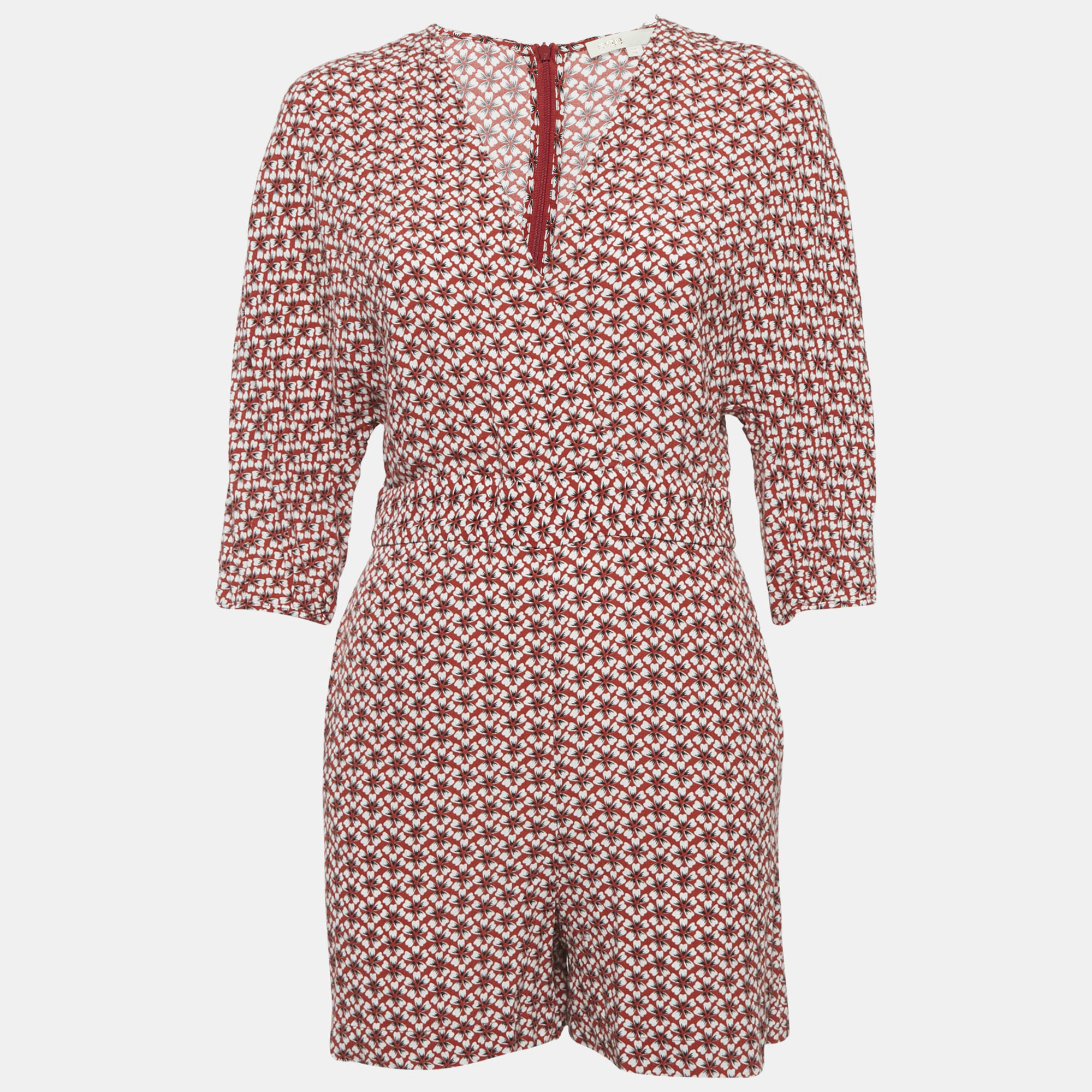 Maje Red Floral Printed Crepe Playsuit M