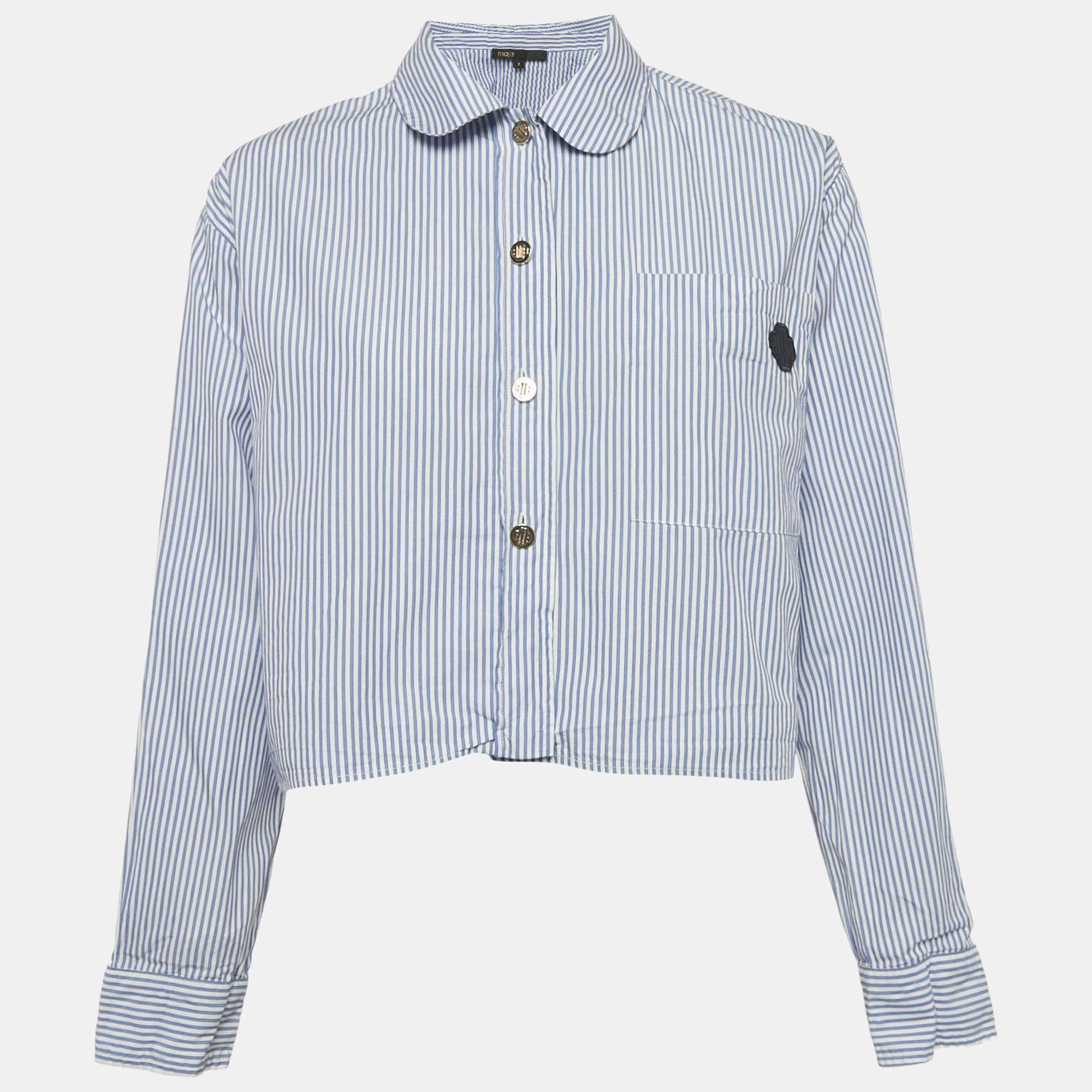 

Maje Blue Striped Cotton Cimia Cropped Shirt S