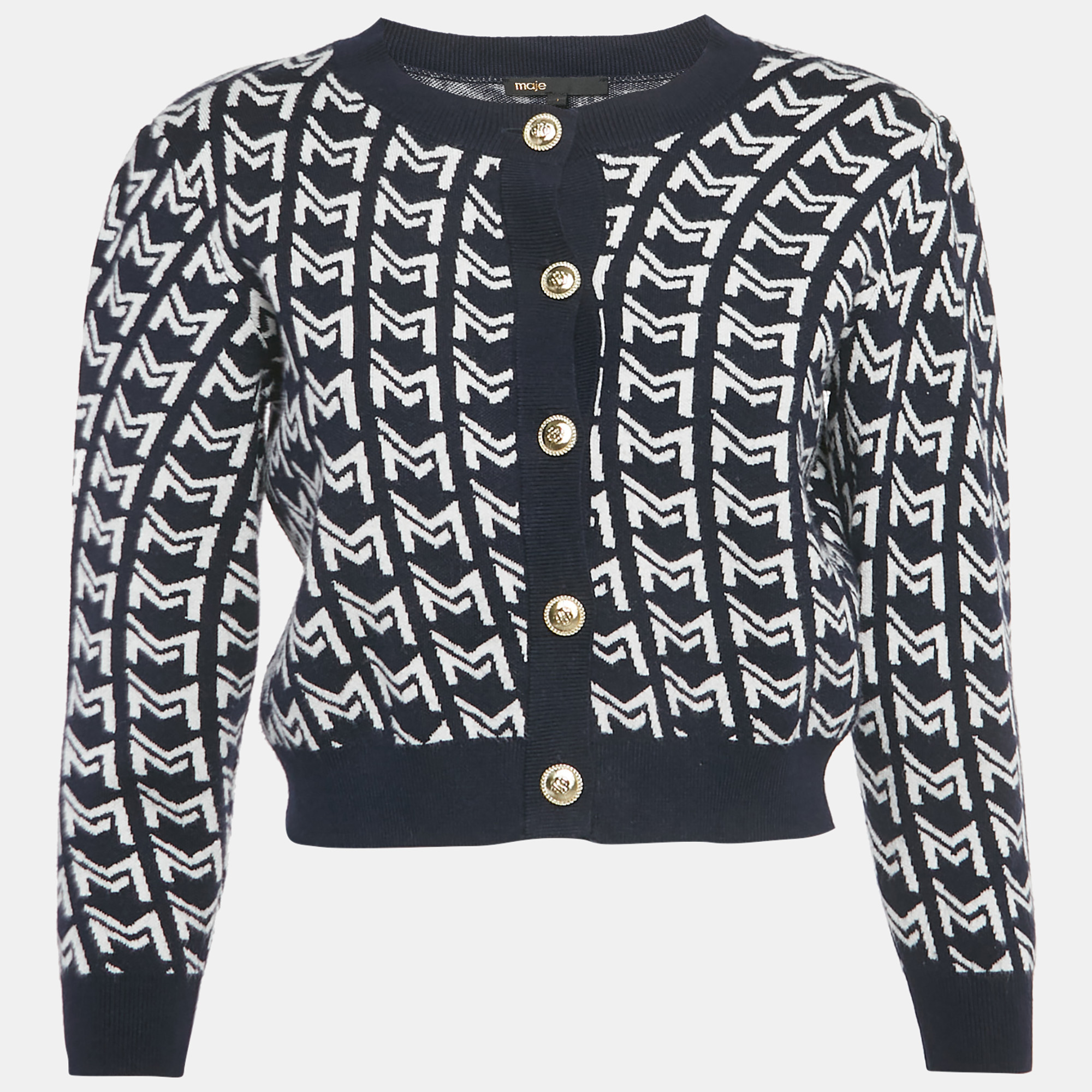 

Maje Blue Monogram Jacquard Cardigan S