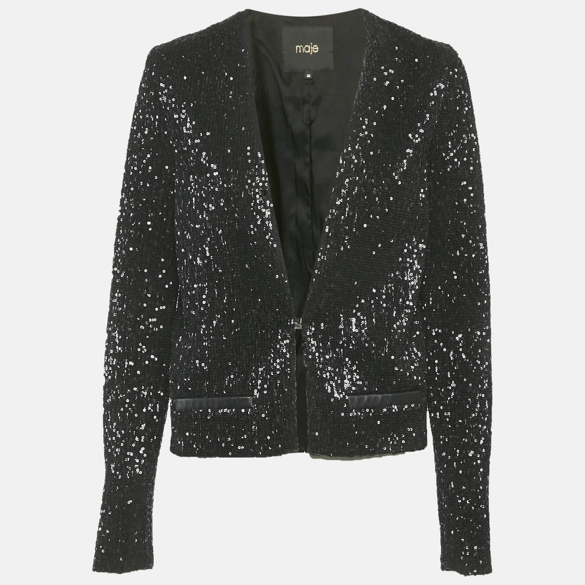 

Maje Black Sequin Cropped Jacket S