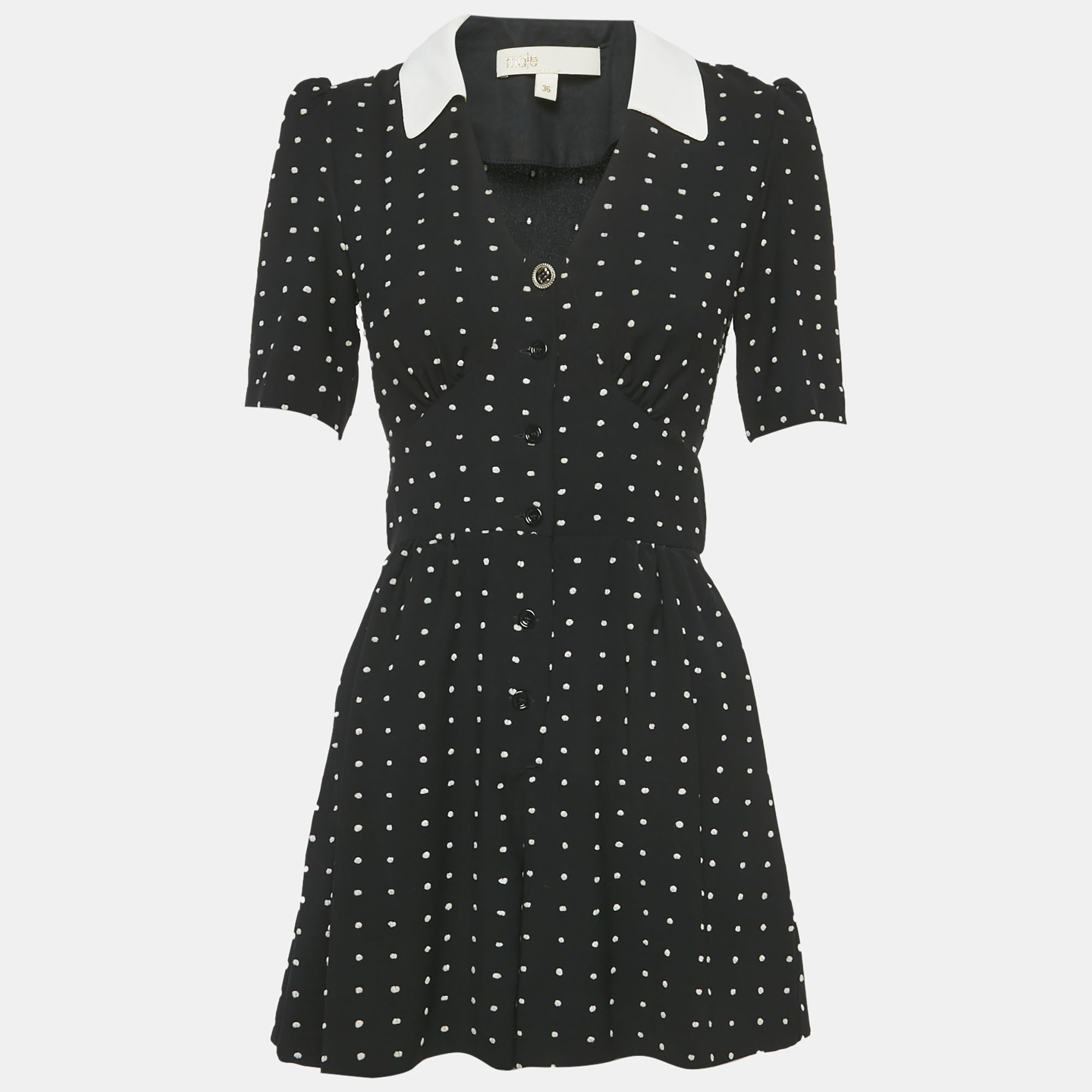 

Maje Black Plumetis Crepe Collared Playsuit S