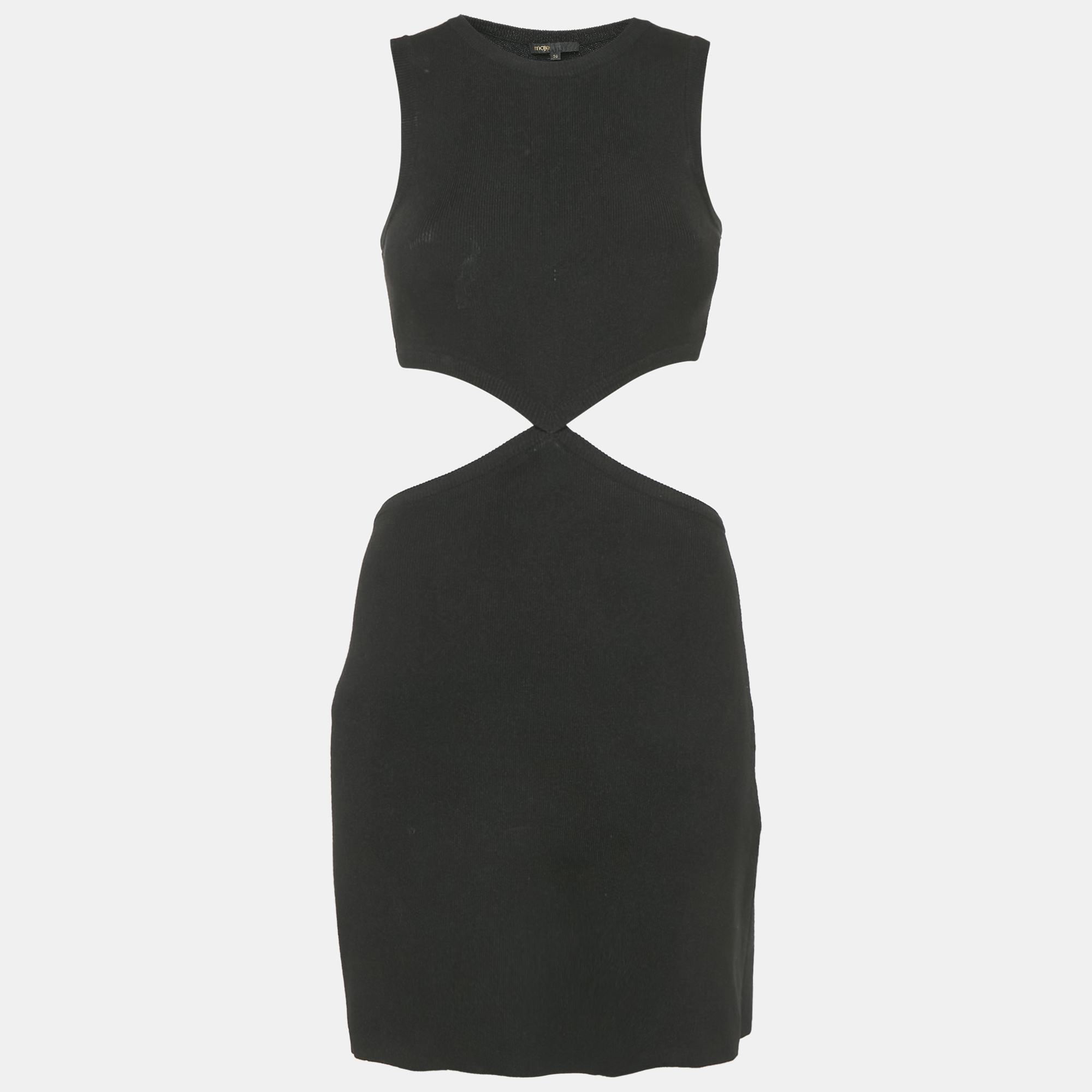 

Maje Black Rib Knit Open-Waist Mini Dress S