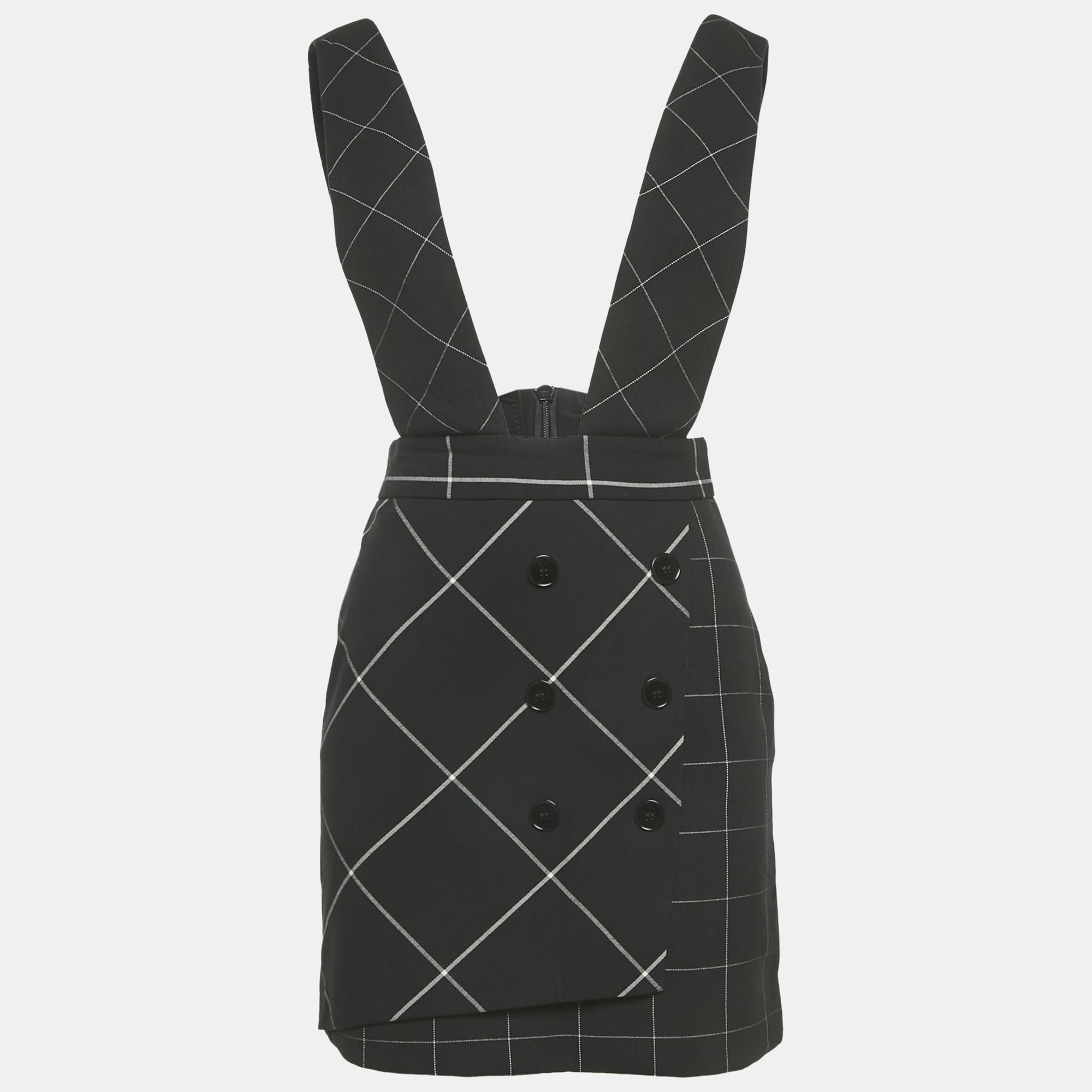 

Maje Black Windowpane Gabardine Joly Pinafore Dress M