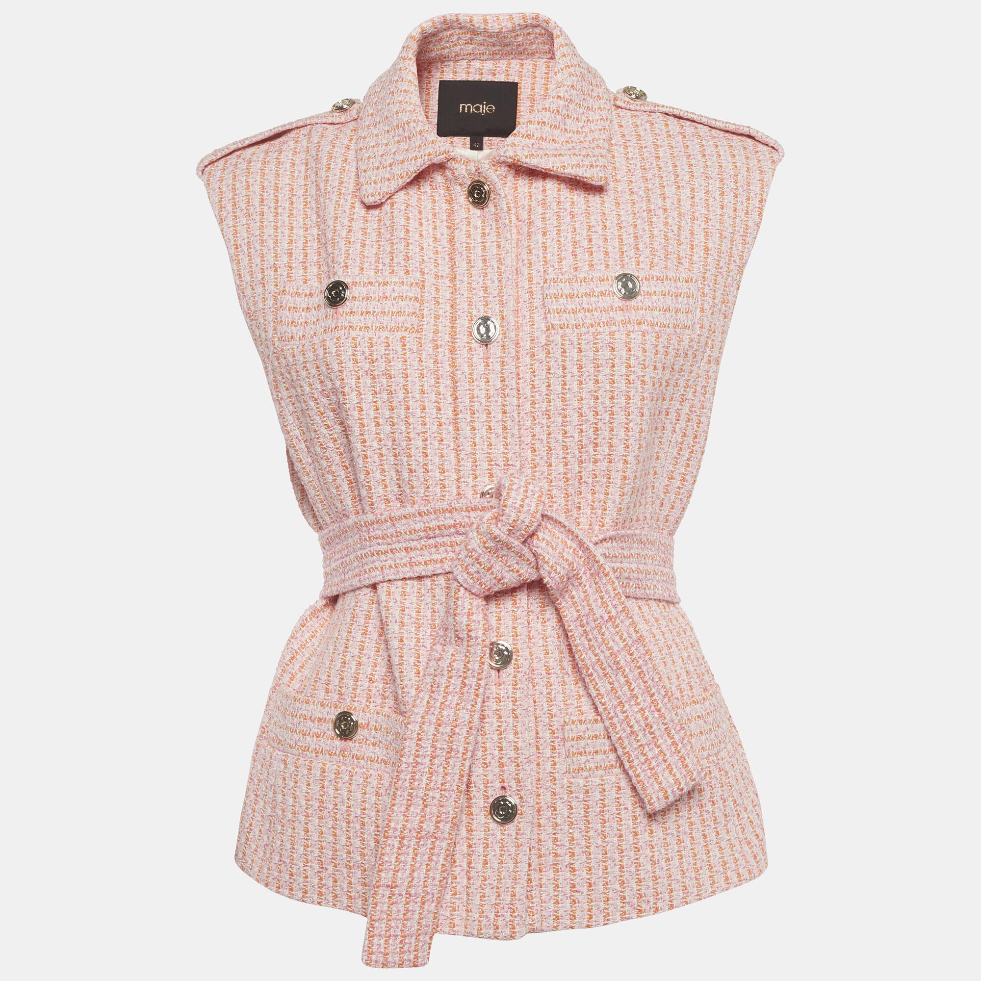 

Maje Pink/Orange Tweed Sleeveless Jacket L