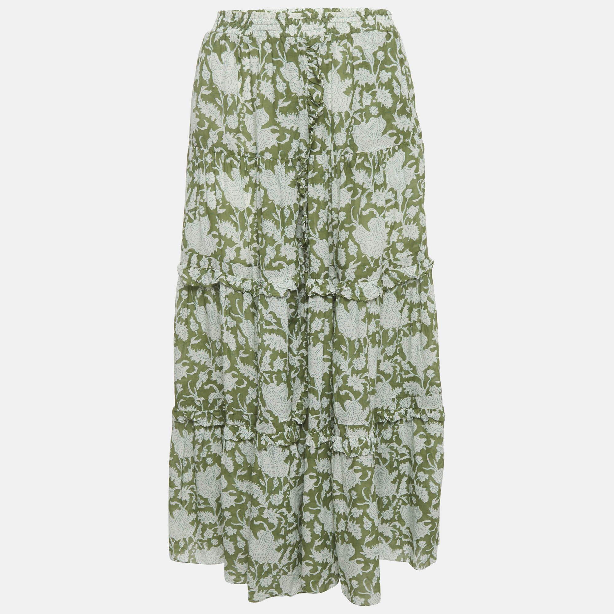 

Maje Green Jitale Printed Ruffled Maxi Skirt S