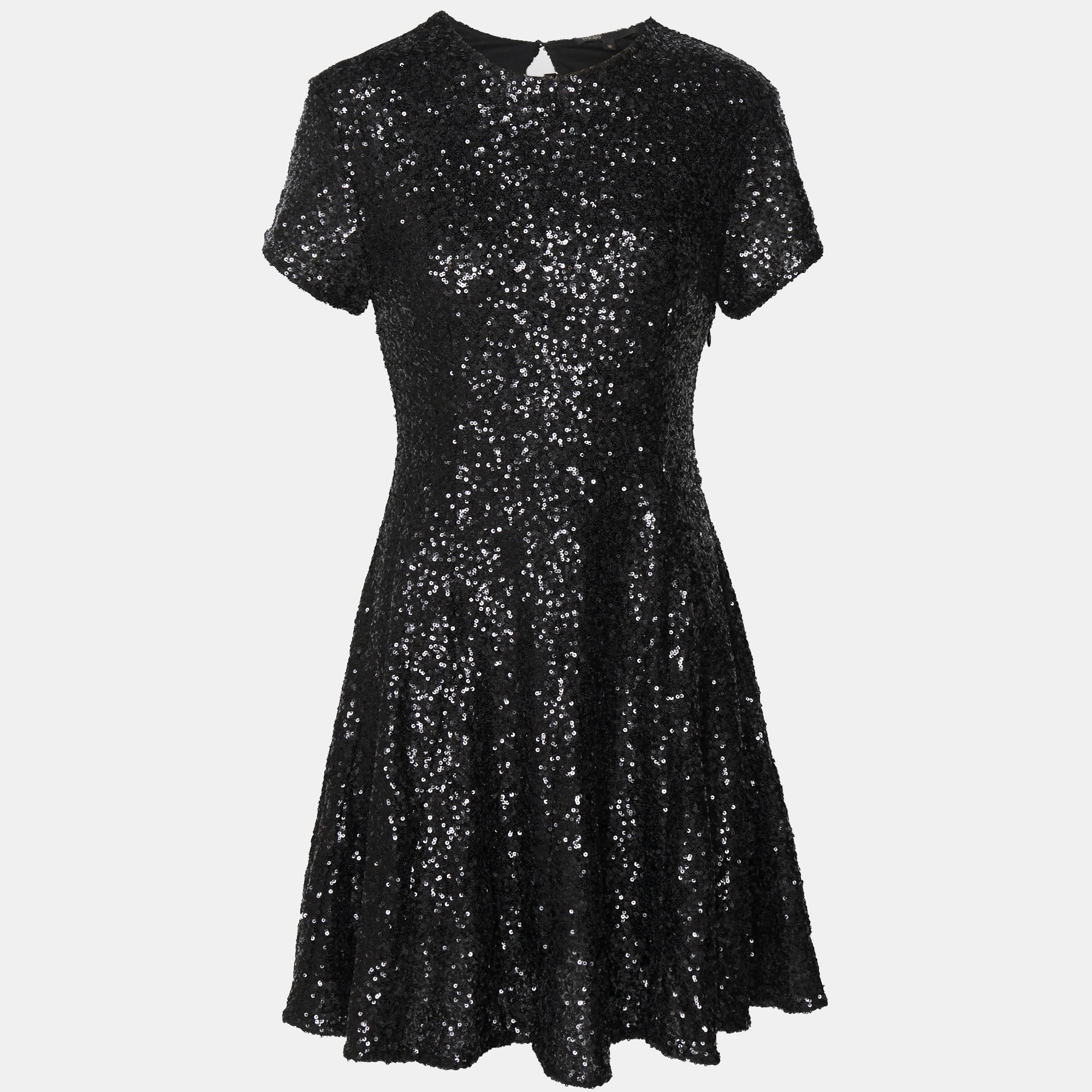 Pre-owned Maje Black Sequin Flared Mini Dress S