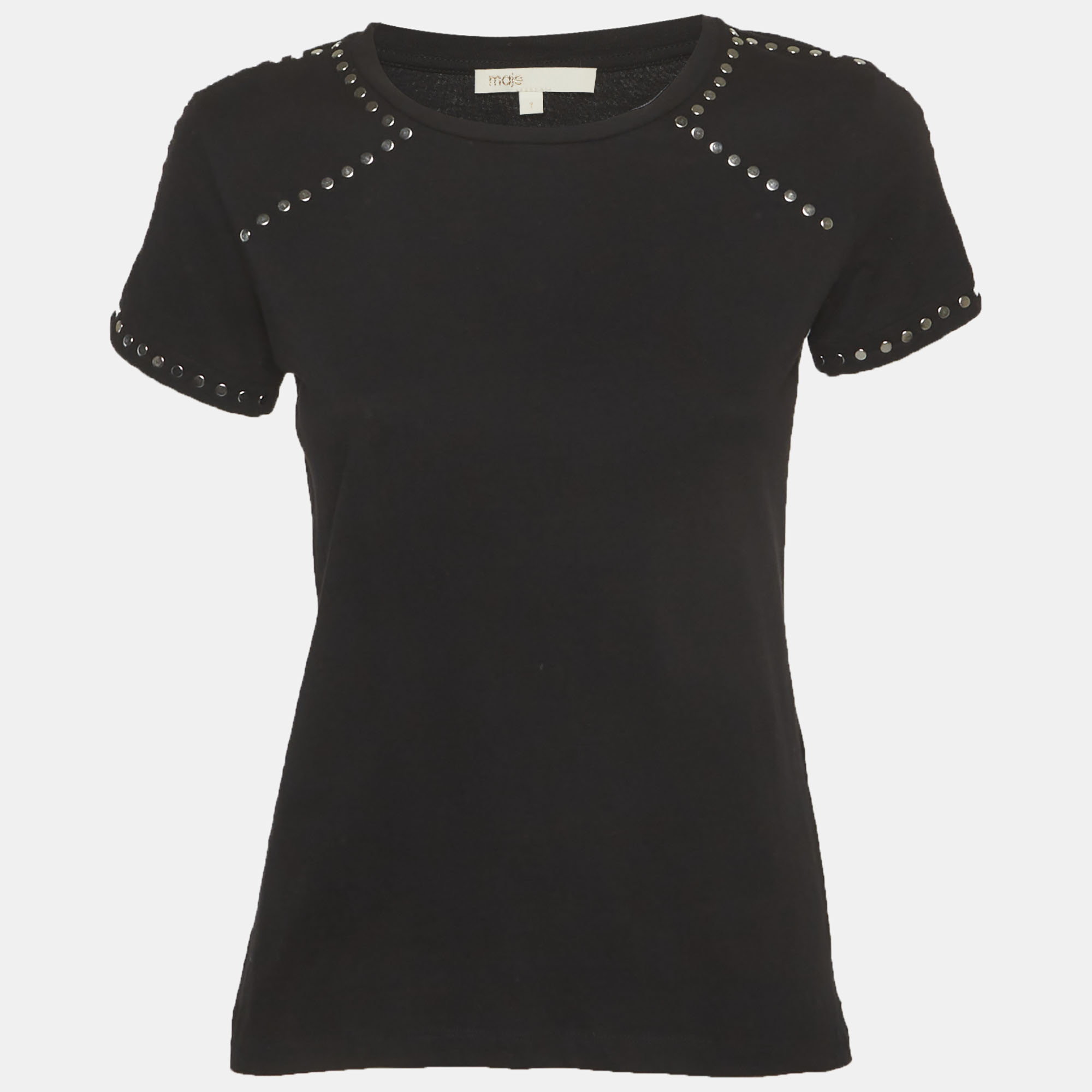 

Maje Black Studded Cotton Knit Tity T-Shirt S