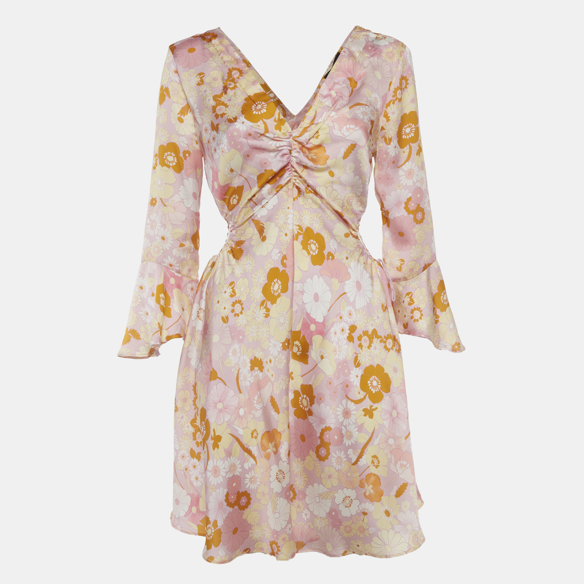 

Maje Pink Flower Power Print Satin Mini Dress M