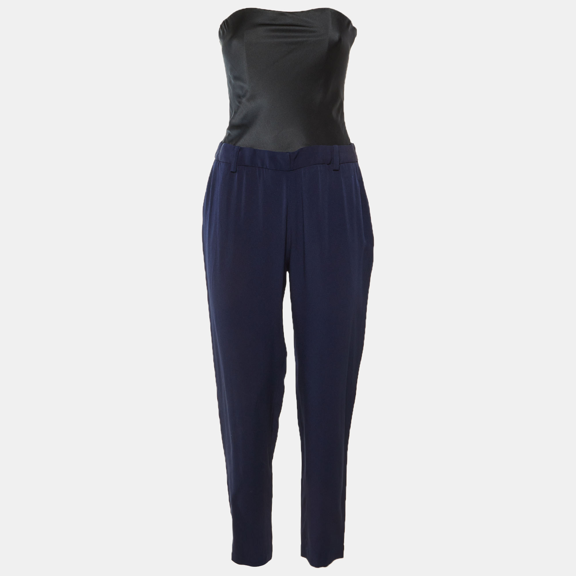

Maje Navy Blue/Black Crepe & Satin Strapless Jumpsuit S