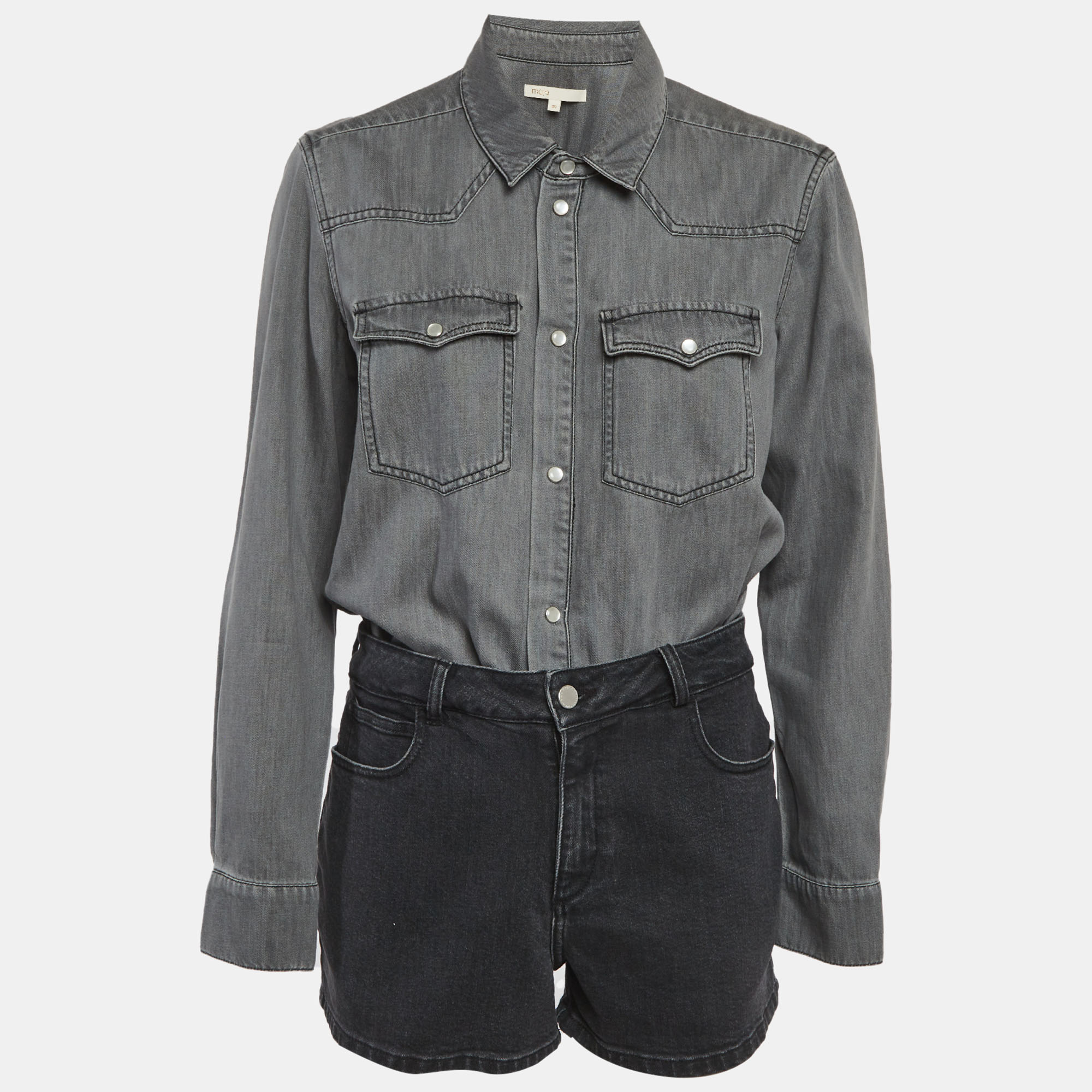 

Maje Grey & Black Denim Romper M