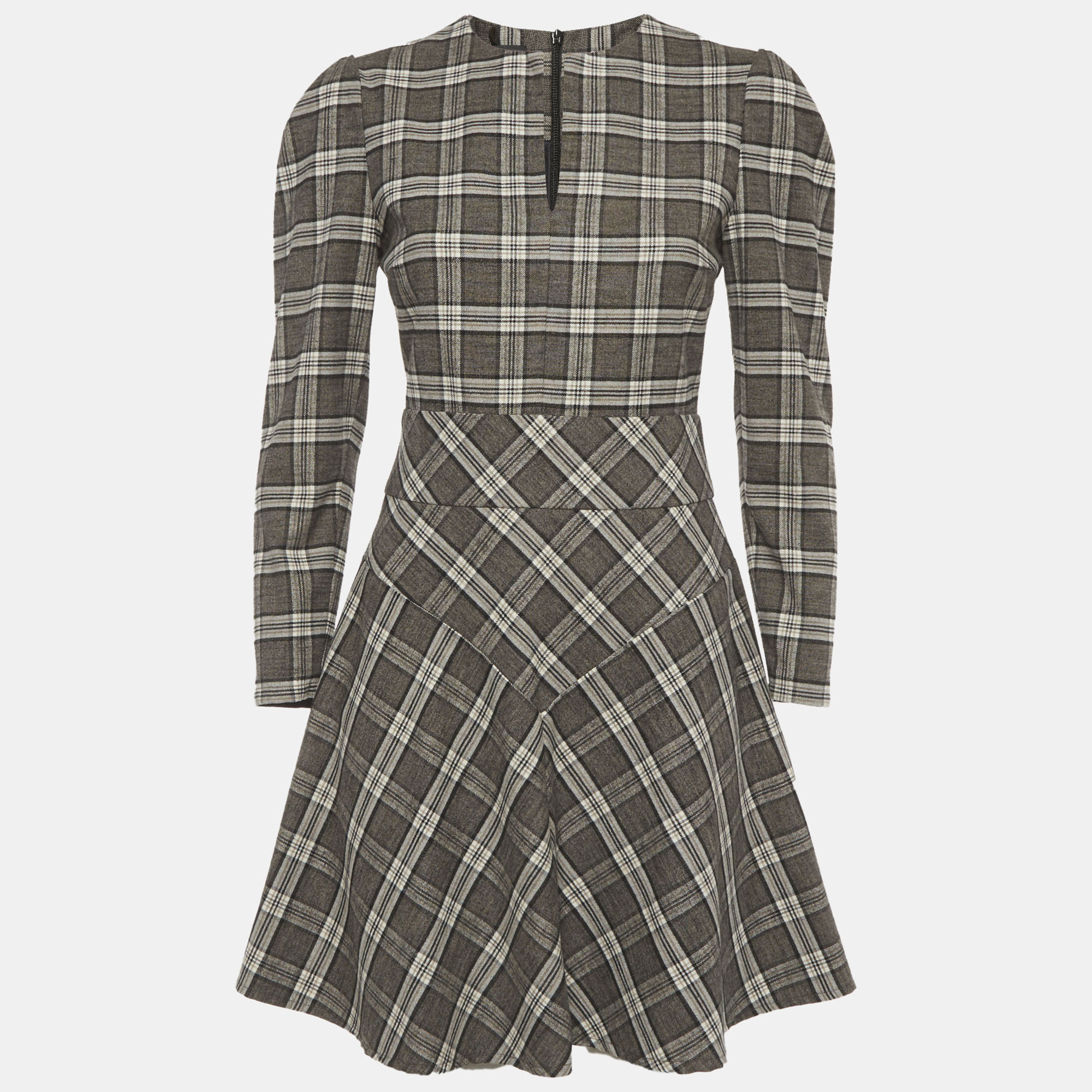 

Maje Grey Rity Checked Wool Blend Mini Dress S