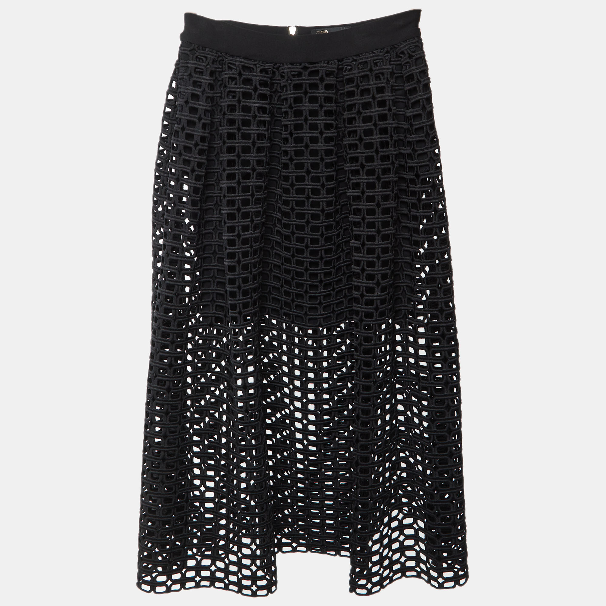 

Maje Black Synthetic Knit Cut Out Midi Skirt S