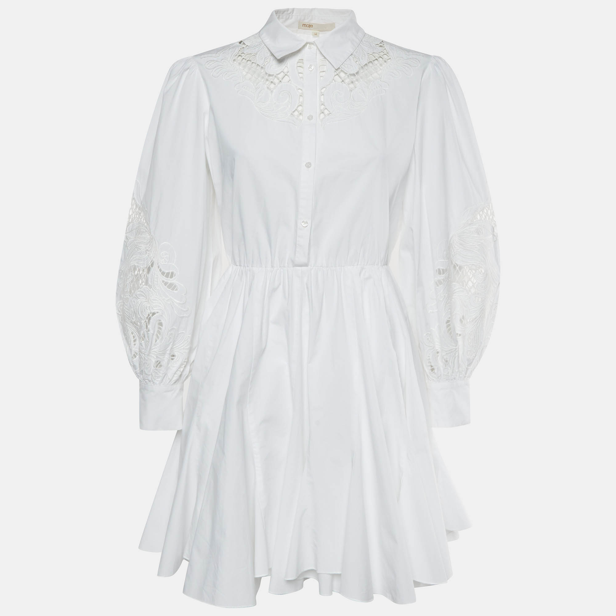 

Maje White Cotton Lace Inset Rebello Shirt Dress M