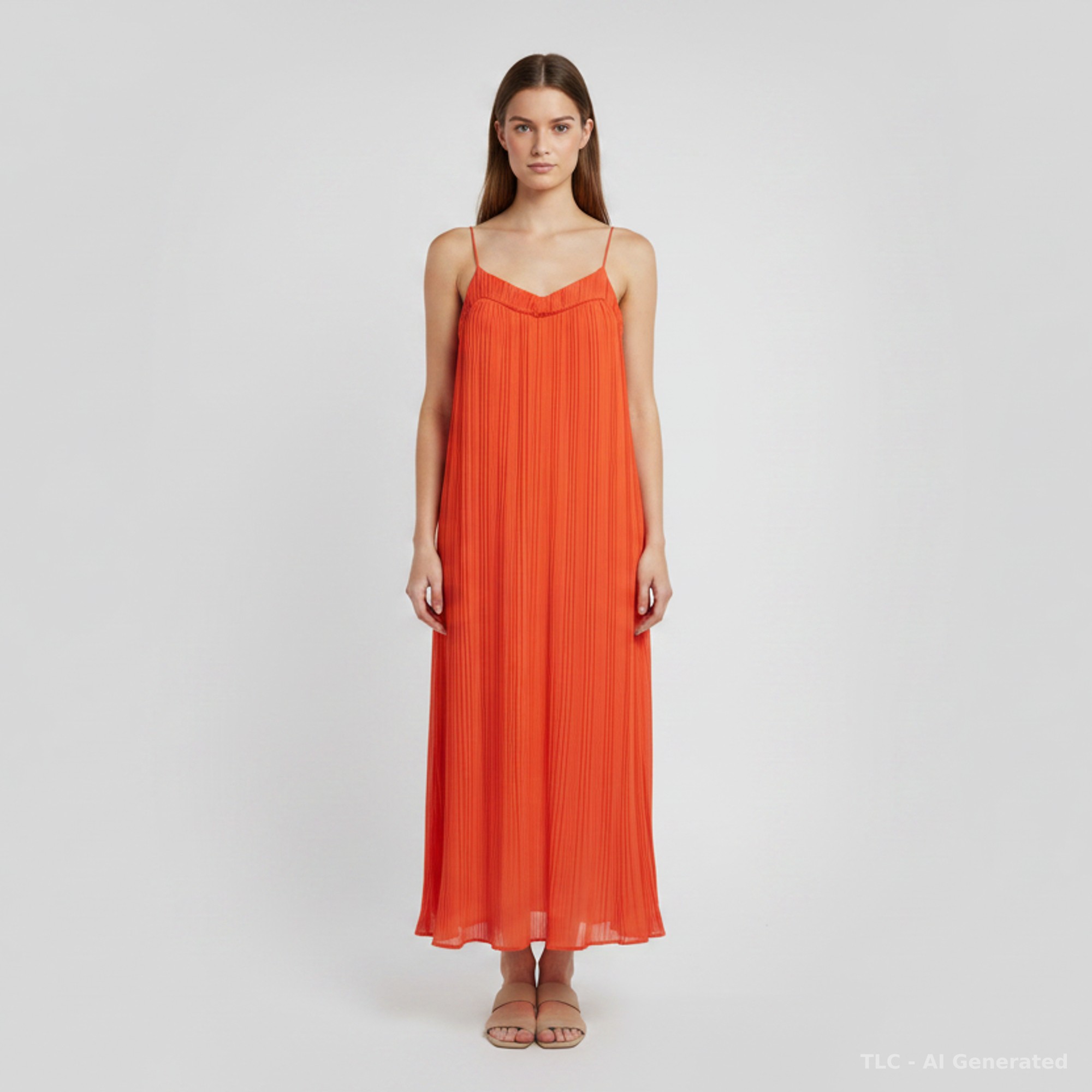 

Maje Orange Crepe Plisse Rogelio Midi Dress S