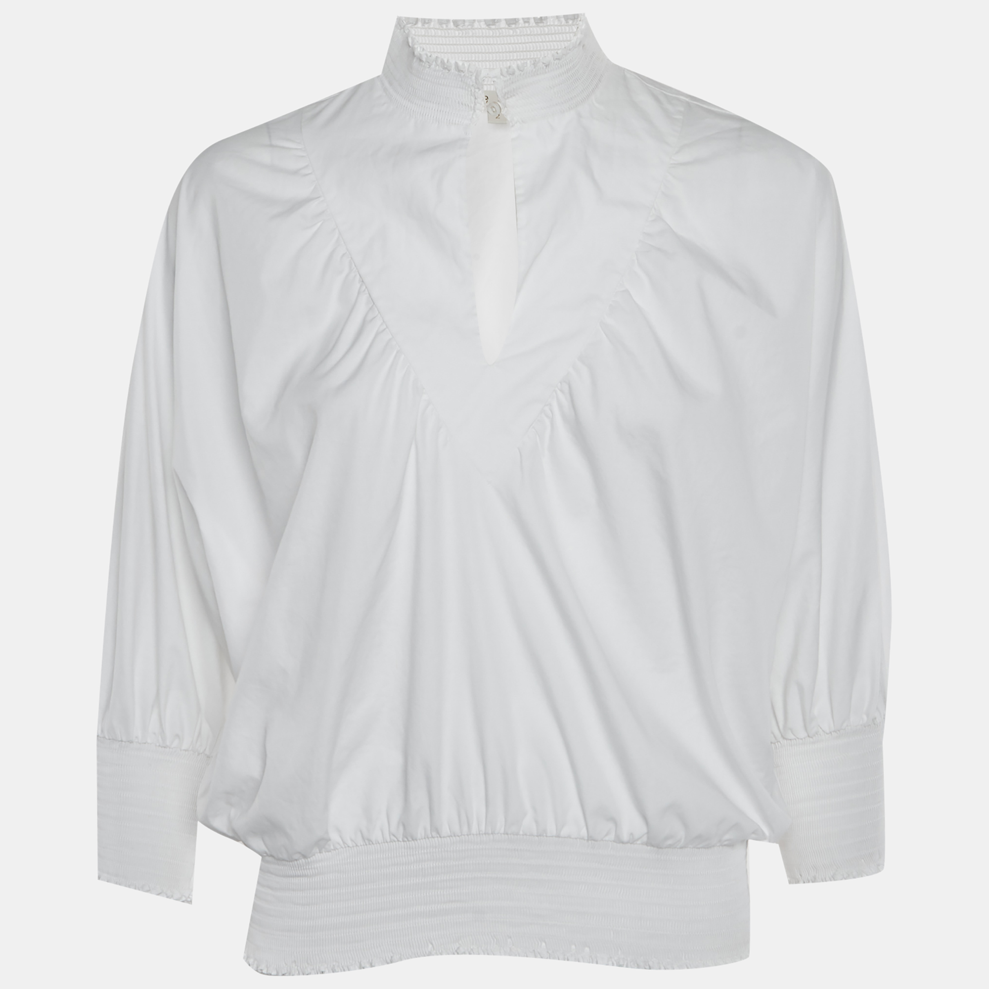 

Maje White Poplin Smocked Detail Top M
