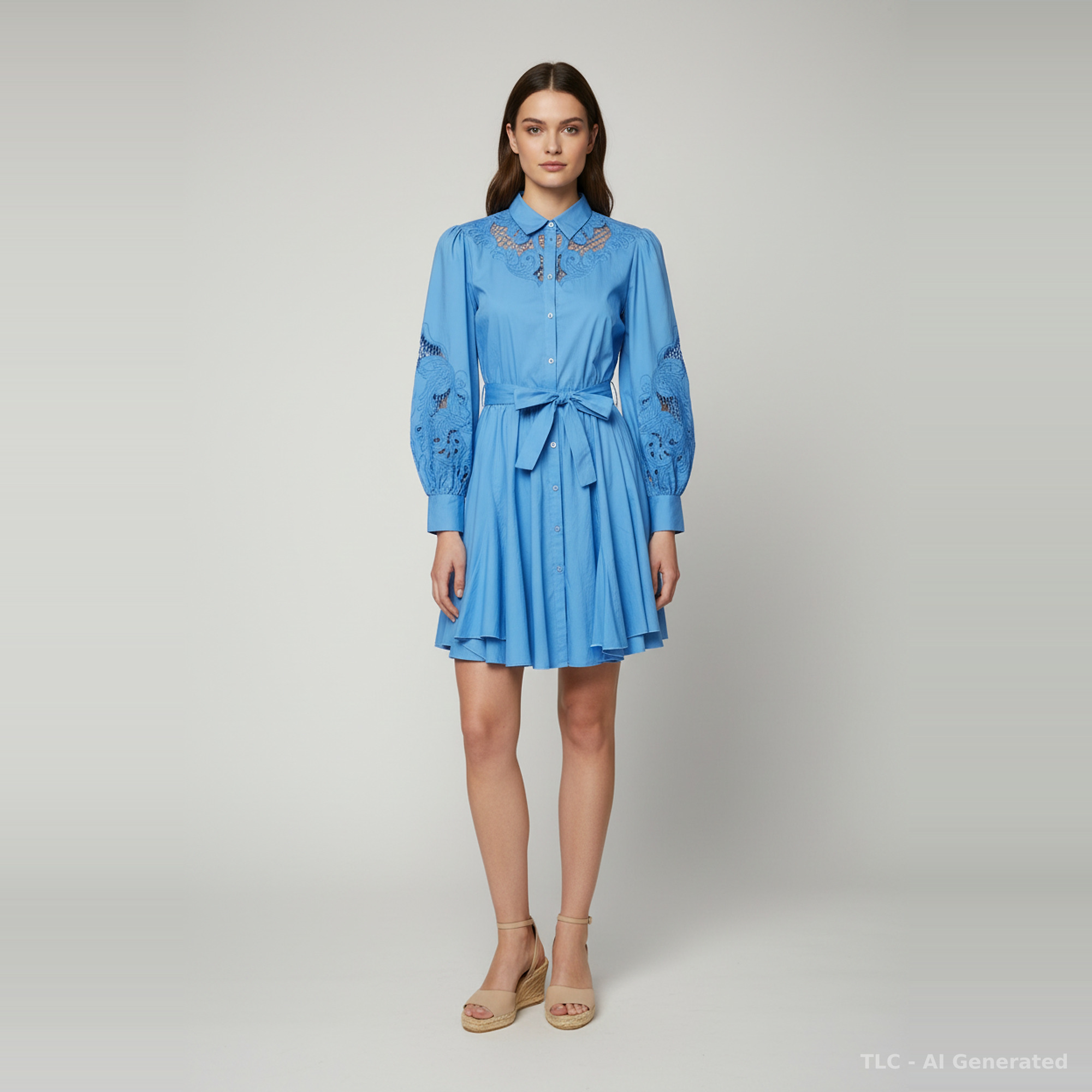 

Maje Blue Cotton Poplin Rebello Flared Mini Dress S