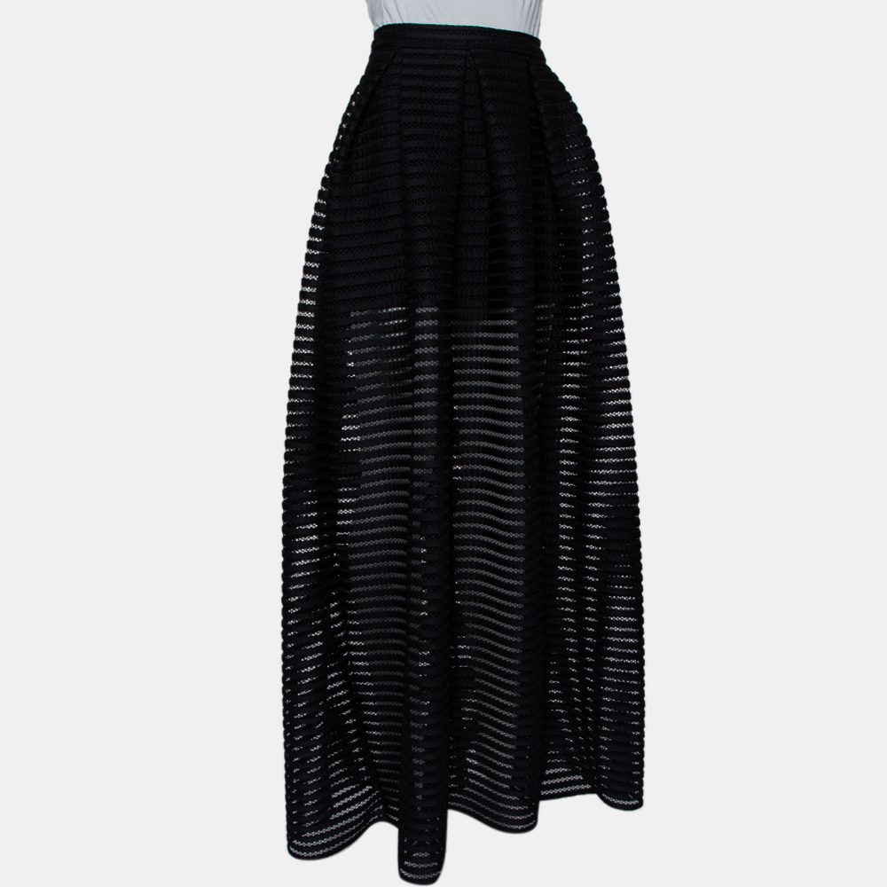 

Maje Black Perforated Mesh Pleated Maxi Skirt