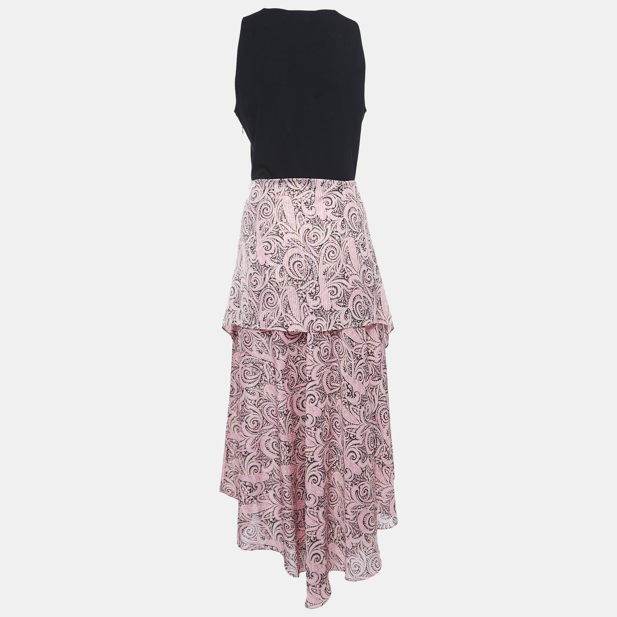 

Maje Black/Rose Paisley Print Crepe Asymmetric Midi Dress