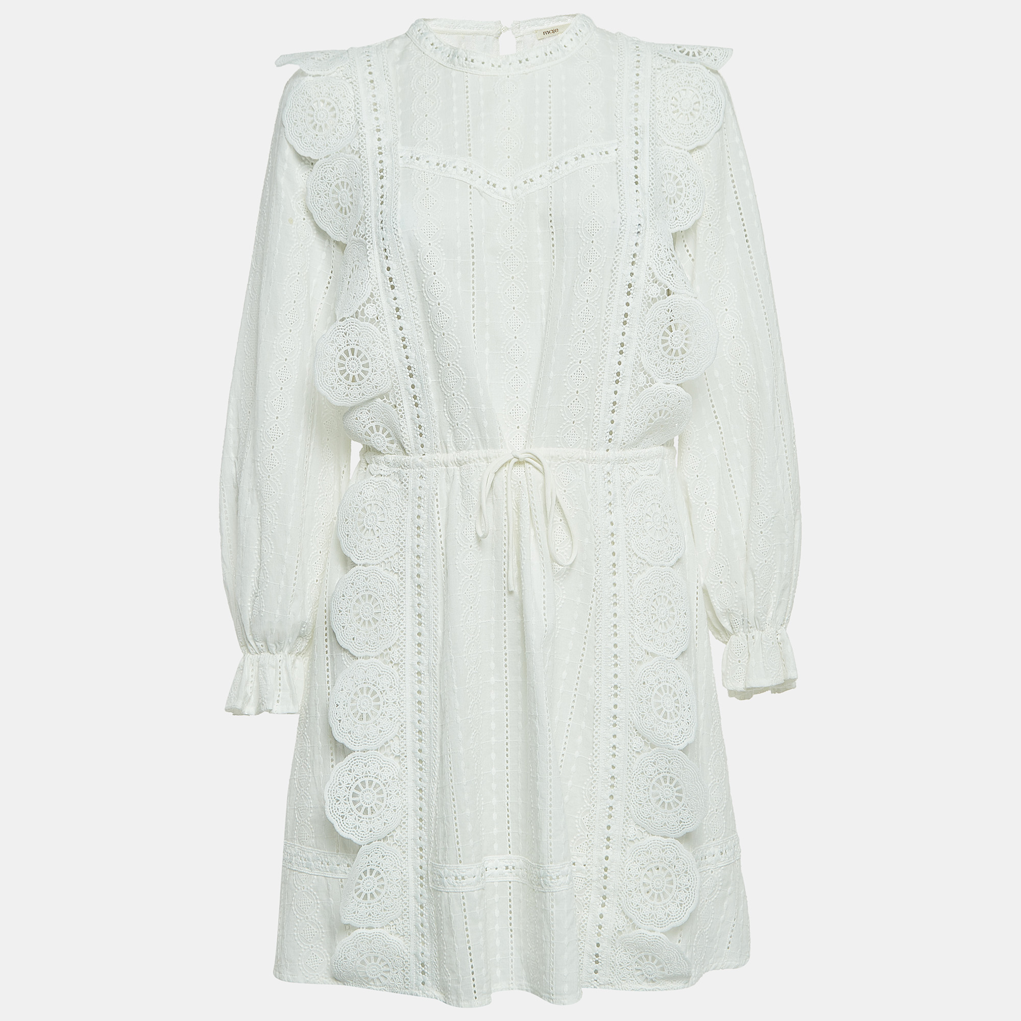 

Maje White Ravia Cotton Lace Long Sleeve Mini Dress