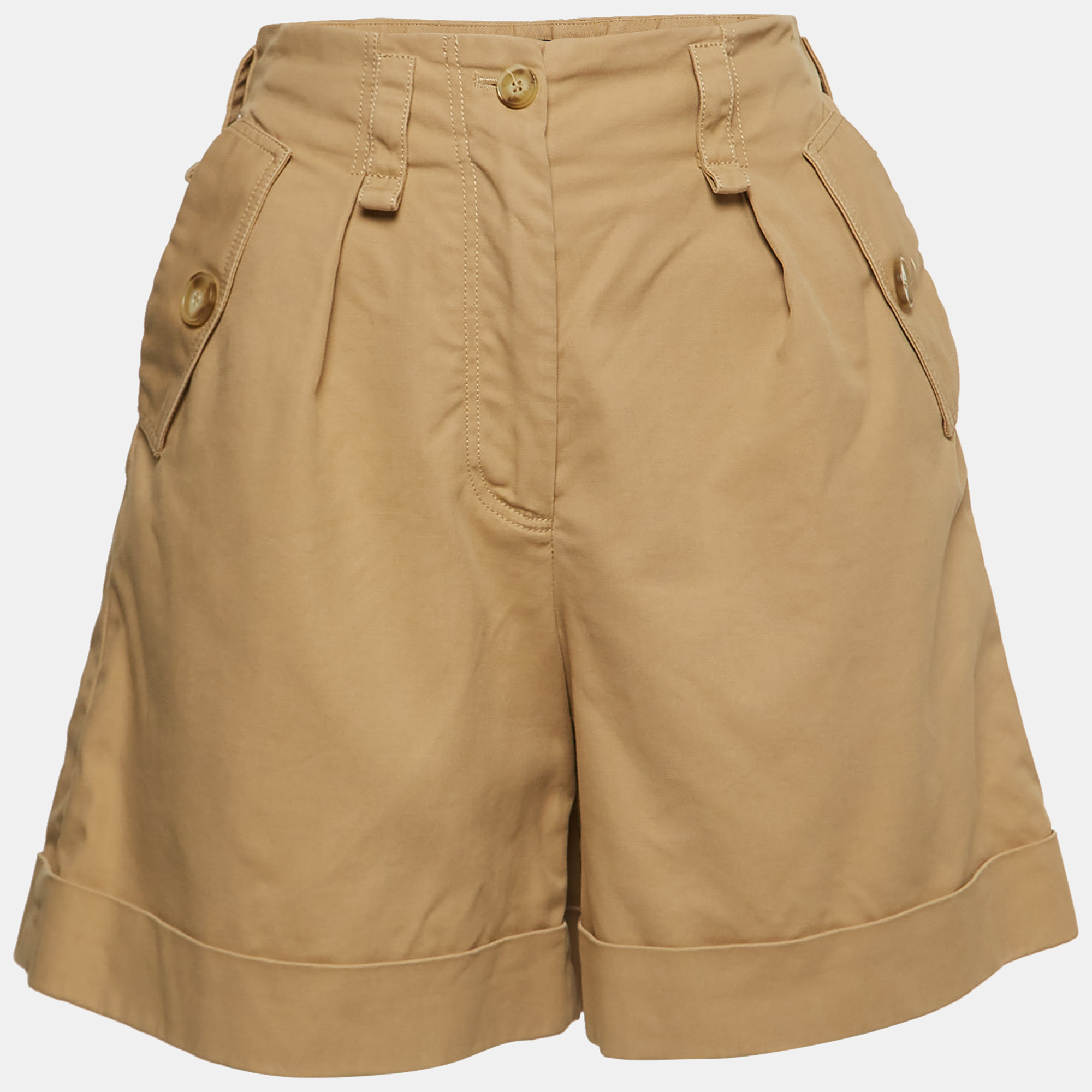 Pre-owned Maje Beige Cotton High Waist Shorts S