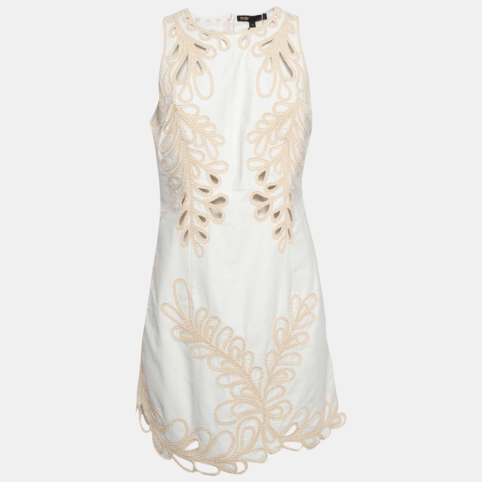 

Maje White/Beige Embroidered Cotton Mini Dress