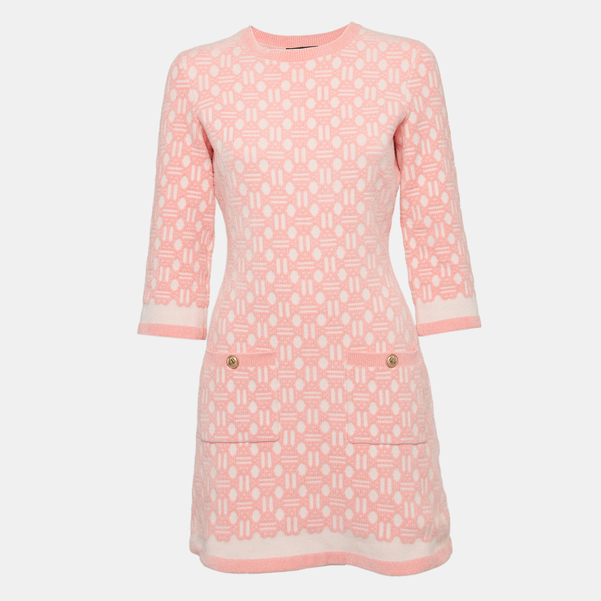 Pre-owned Maje Pink Embossed Knit Three Quarter Sleeve Mini Dress S