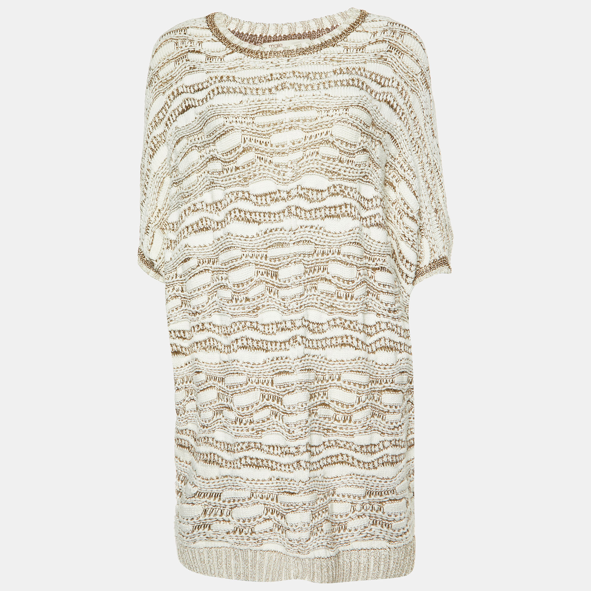 Pre-owned Maje White/gold Crochet Knit Oversized Sweater One Size