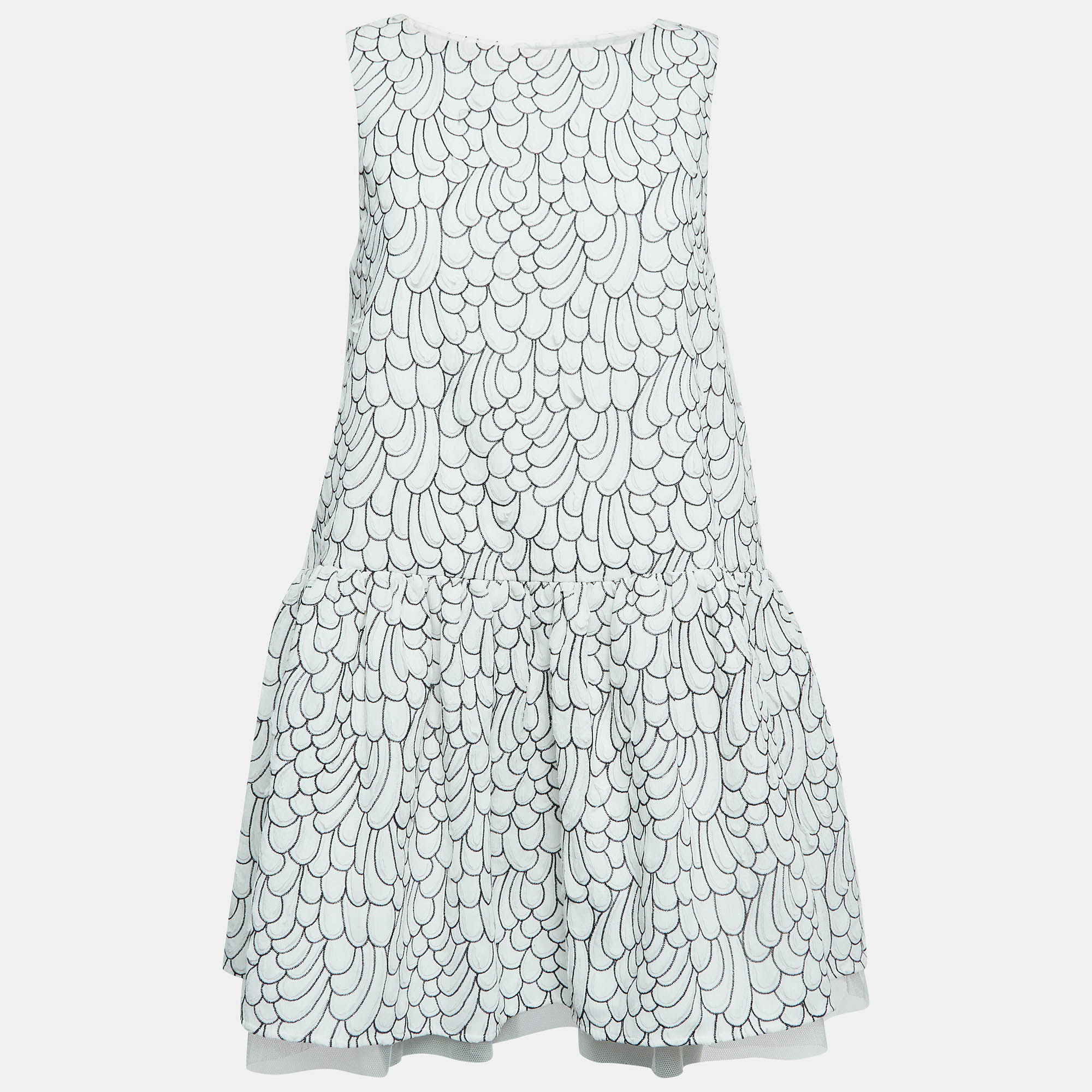 

Maje White Reflet Embroidered Chiffon Drop Waist Dress