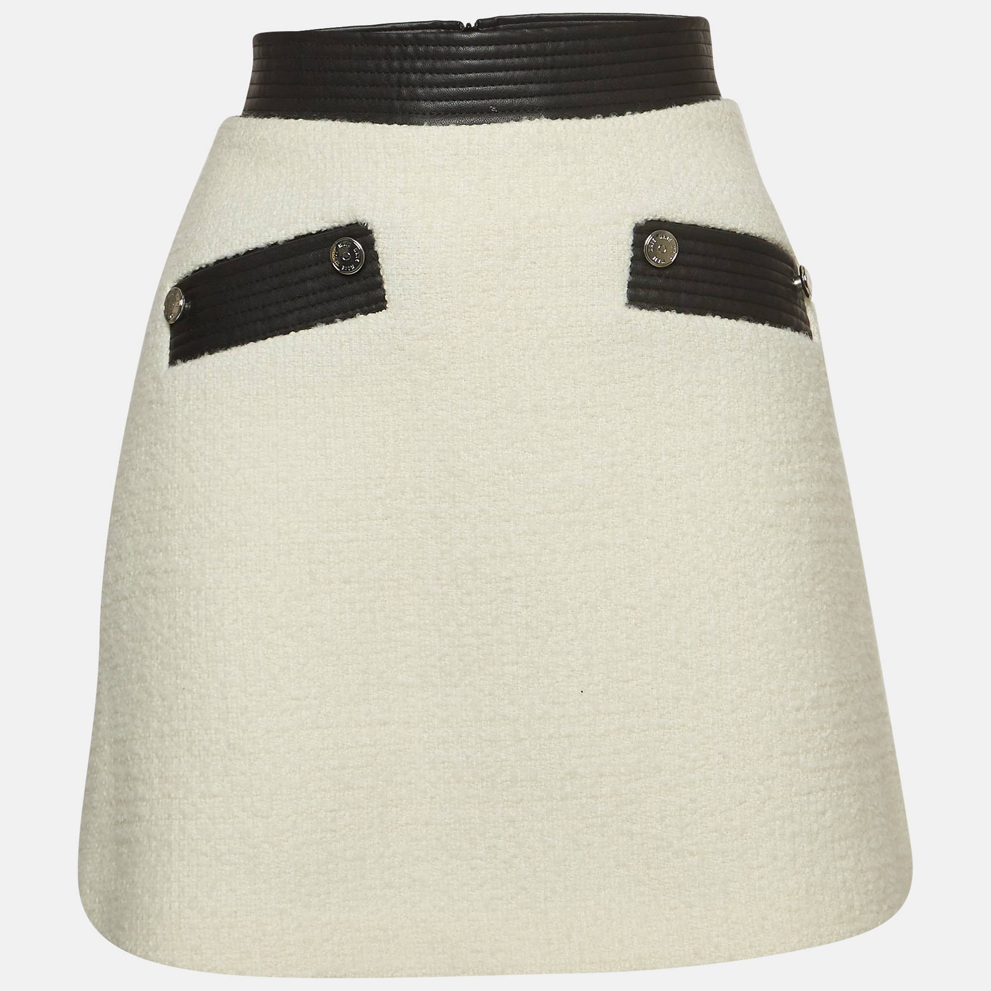 Pre-owned Maje White Leather Trim Wool Blend Mini Skirt M
