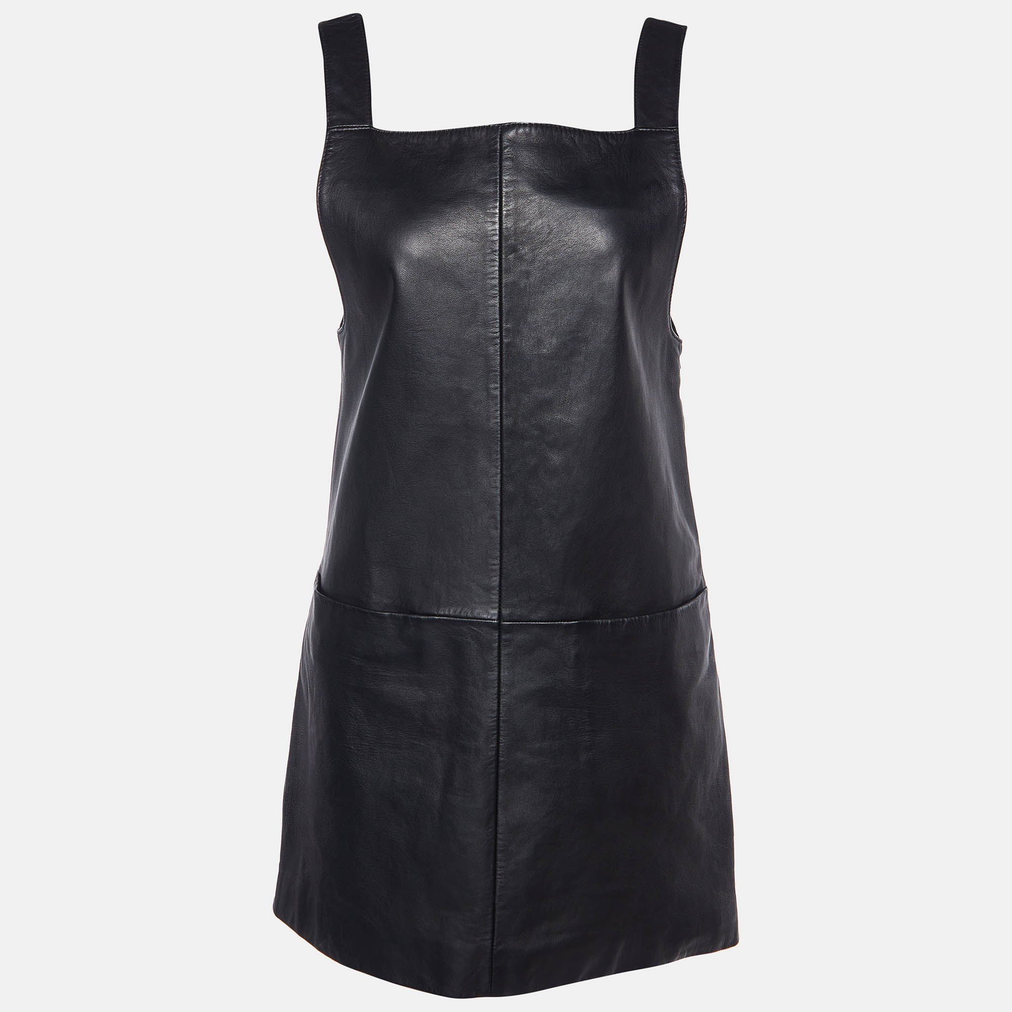 Pre-owned Maje Black Leather Sleeveless Mini Dress S