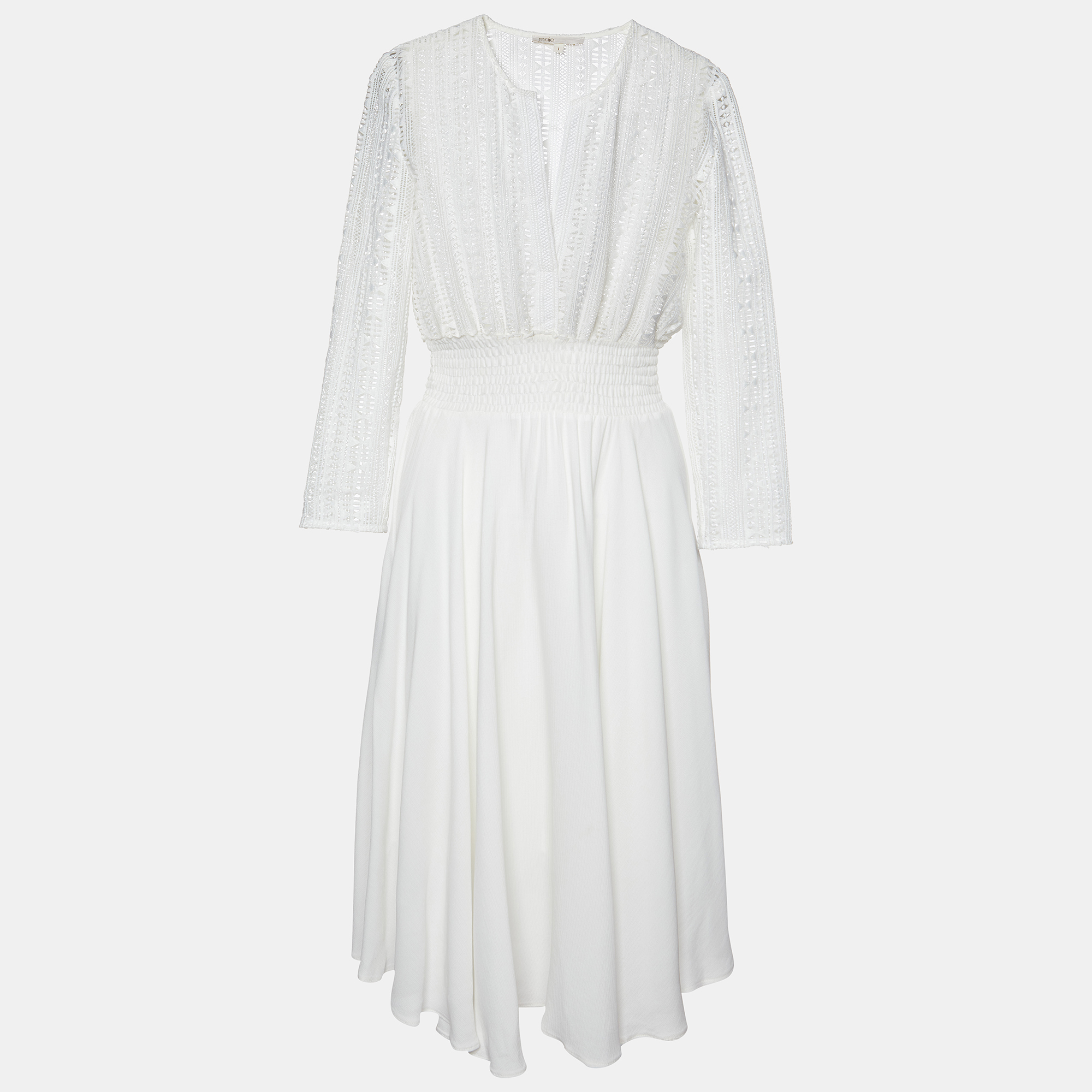 

Maje White Lace & Crepe Flared Midi Dress S