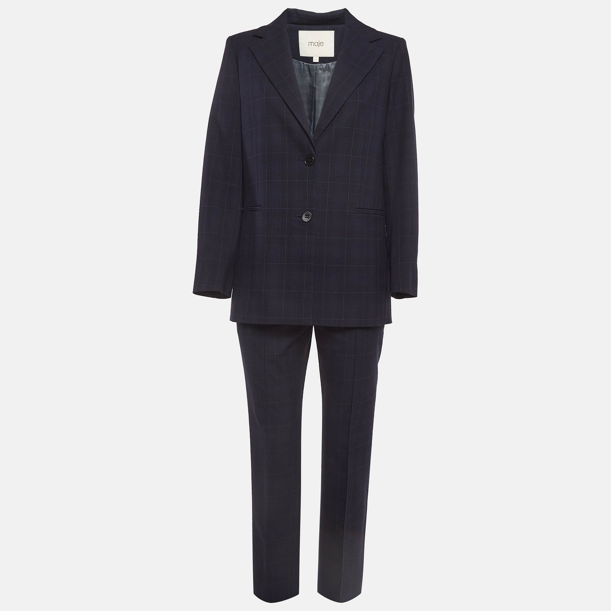 

Maje Dark Blue Twill Plaid Suit L/M