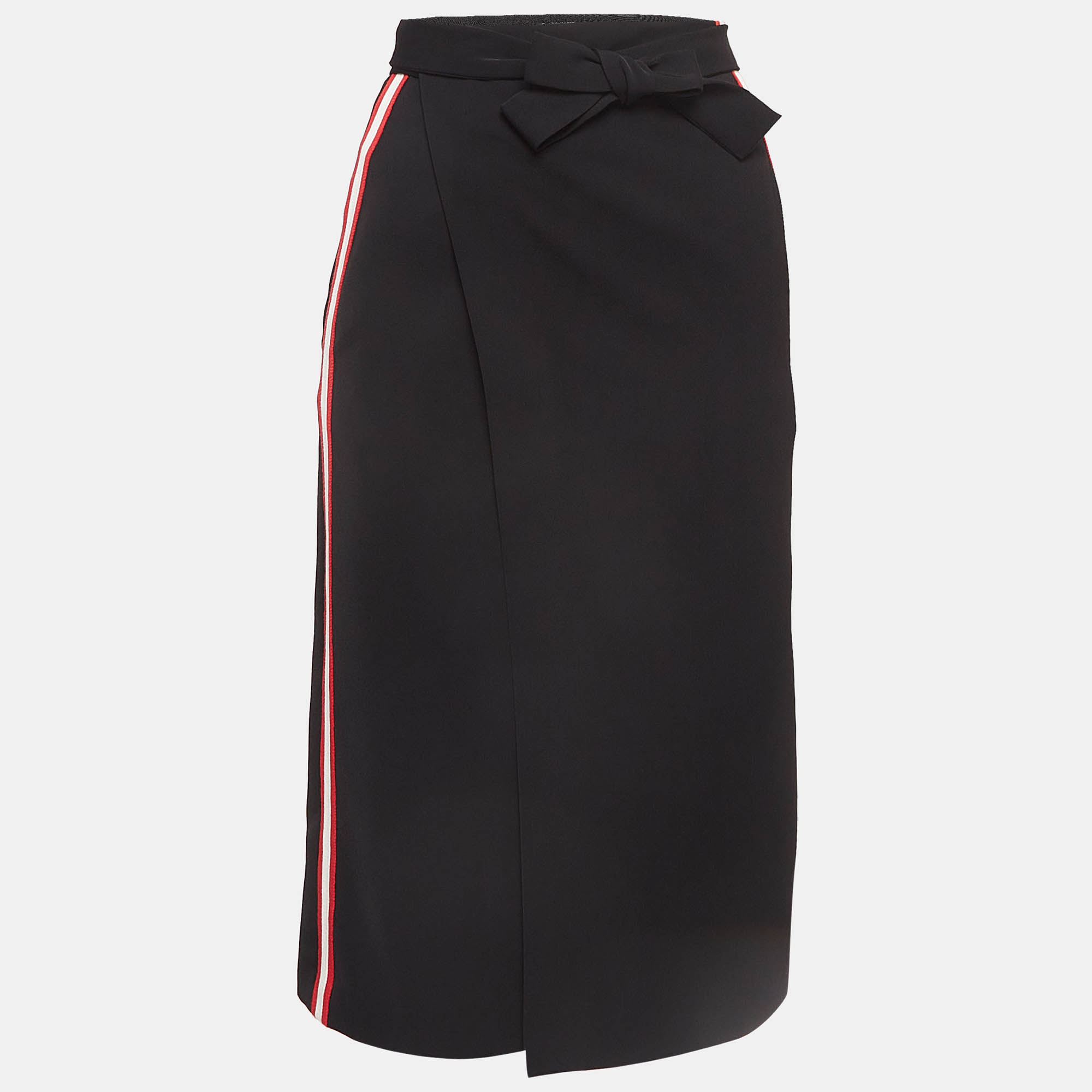 Pre-owned Maje Black Side Stripe Crepe Pencil Wrap Skirt S