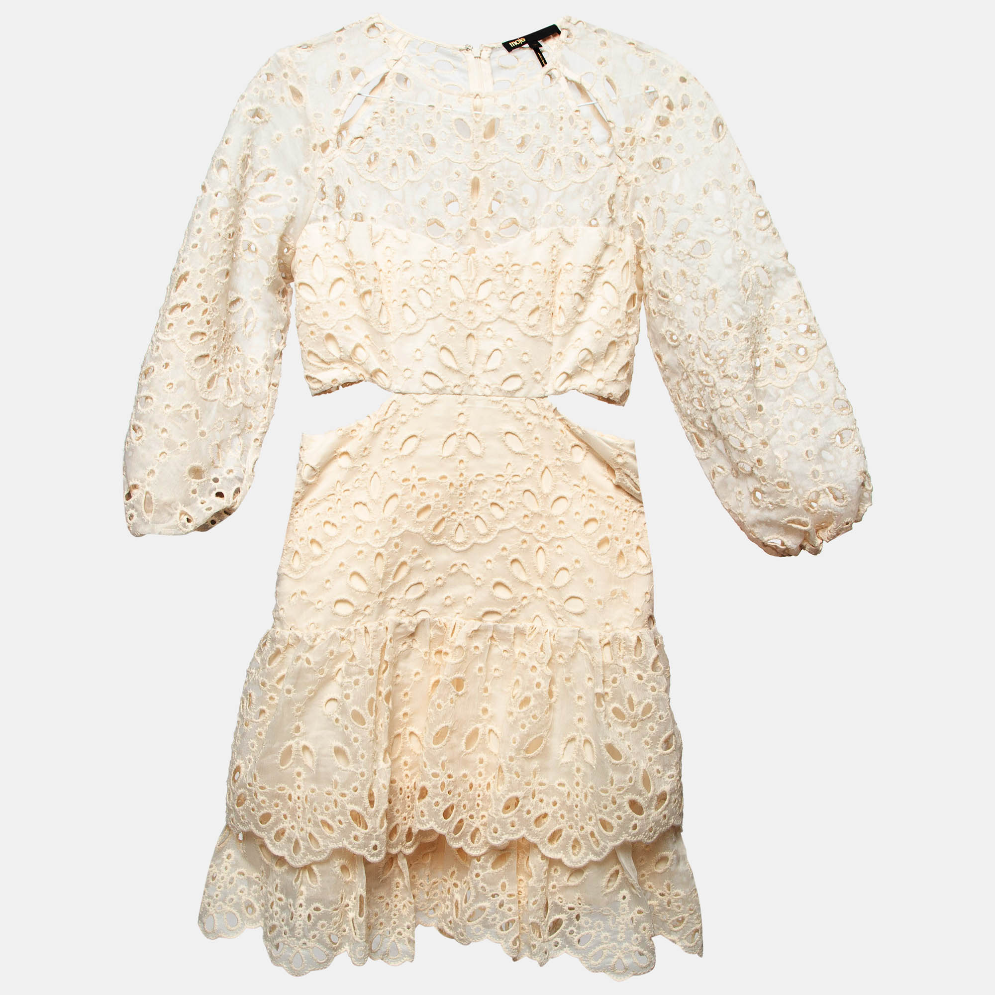 

Maje Beige Eyelet Embroidered Cut-Out Mini Dress S