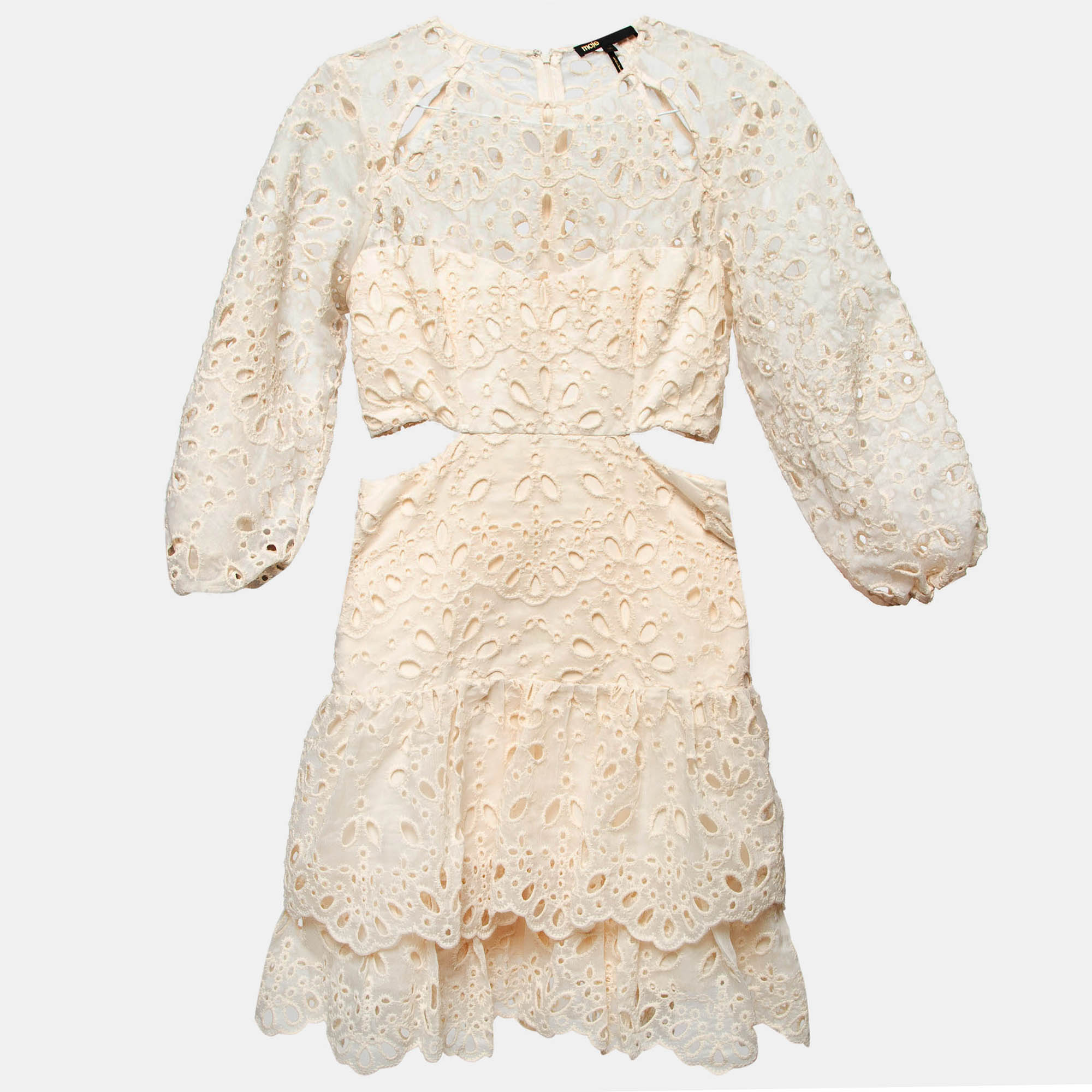 

Maje Beige Eyelet Embroidered Cut-Out Mini Dress S