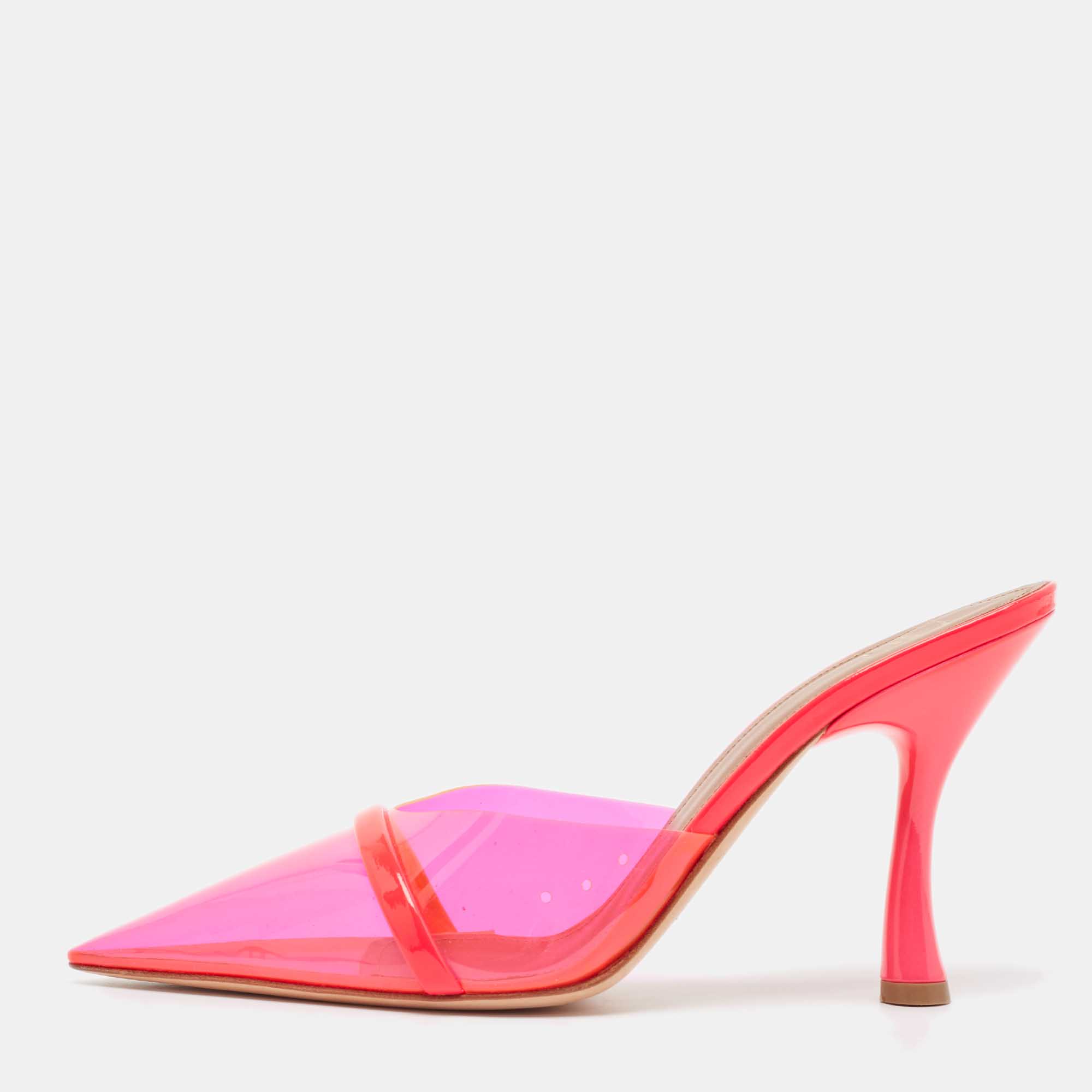 

Malone Souliers Neon Pink Patent Leather and PVC Joella Slide Sandals Size