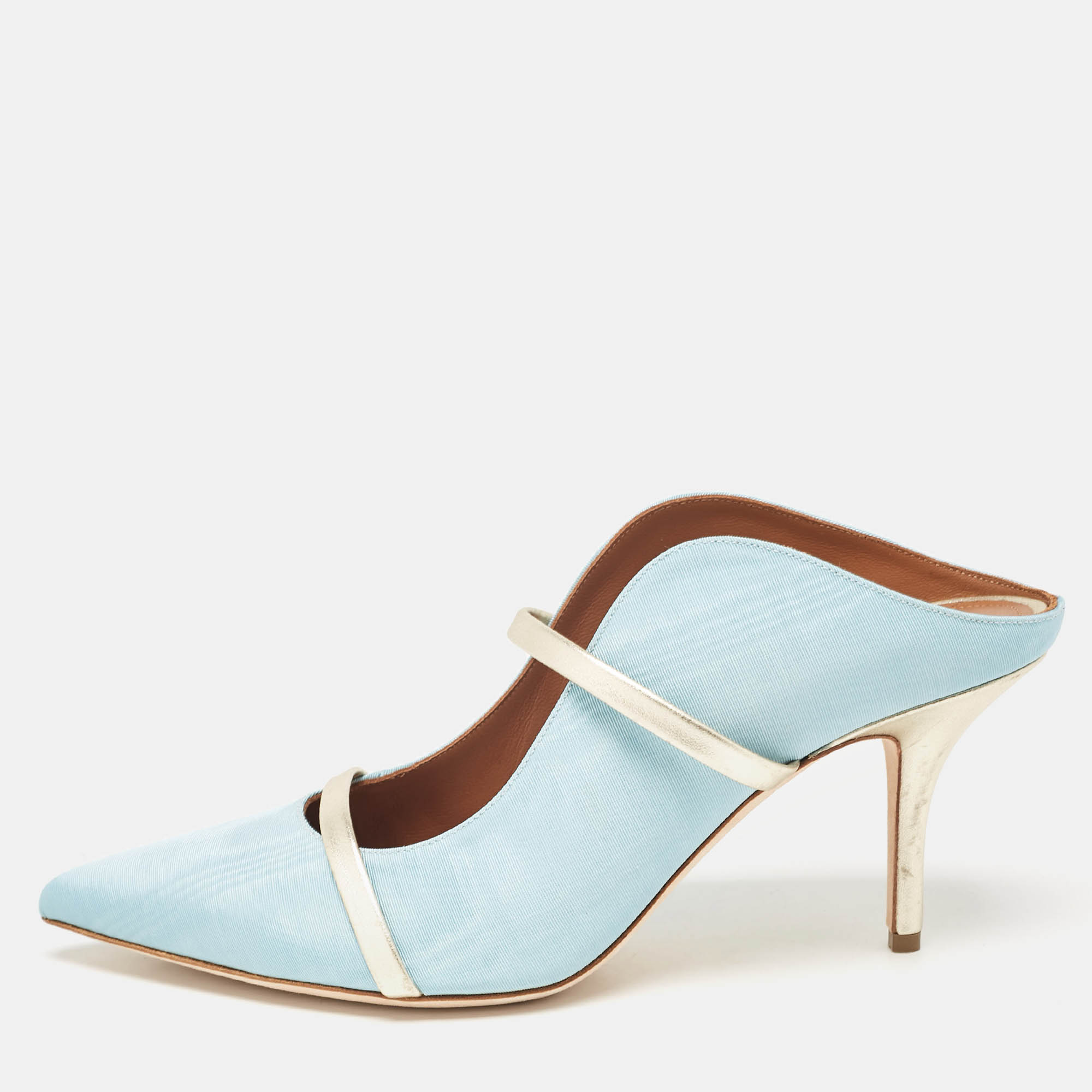 

Malone Souliers Light Blue Fabric Maureen Pointed Toe Mules Size