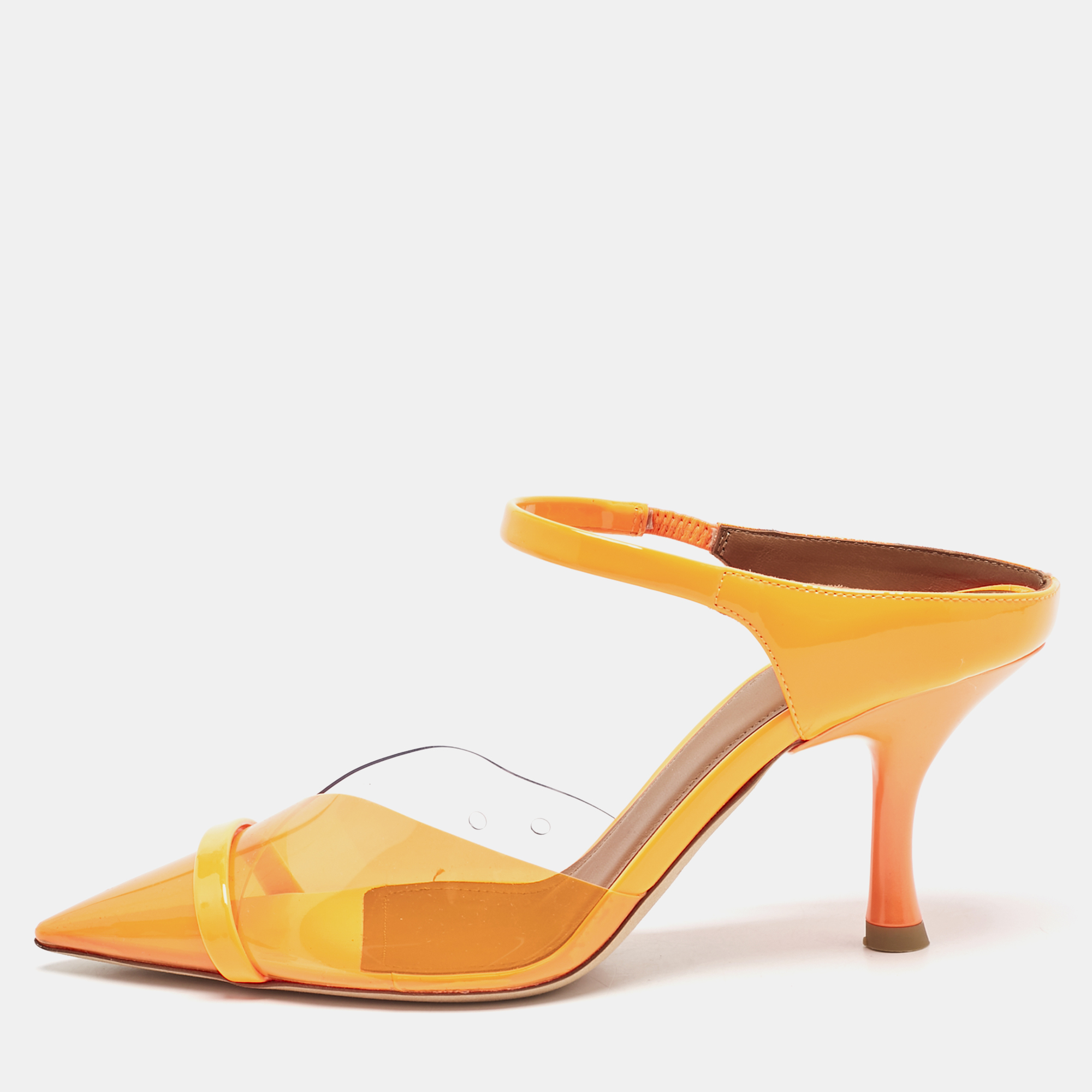 

Malone Souliers Neon Orange PVC and Patent Leather Iona Mules Size